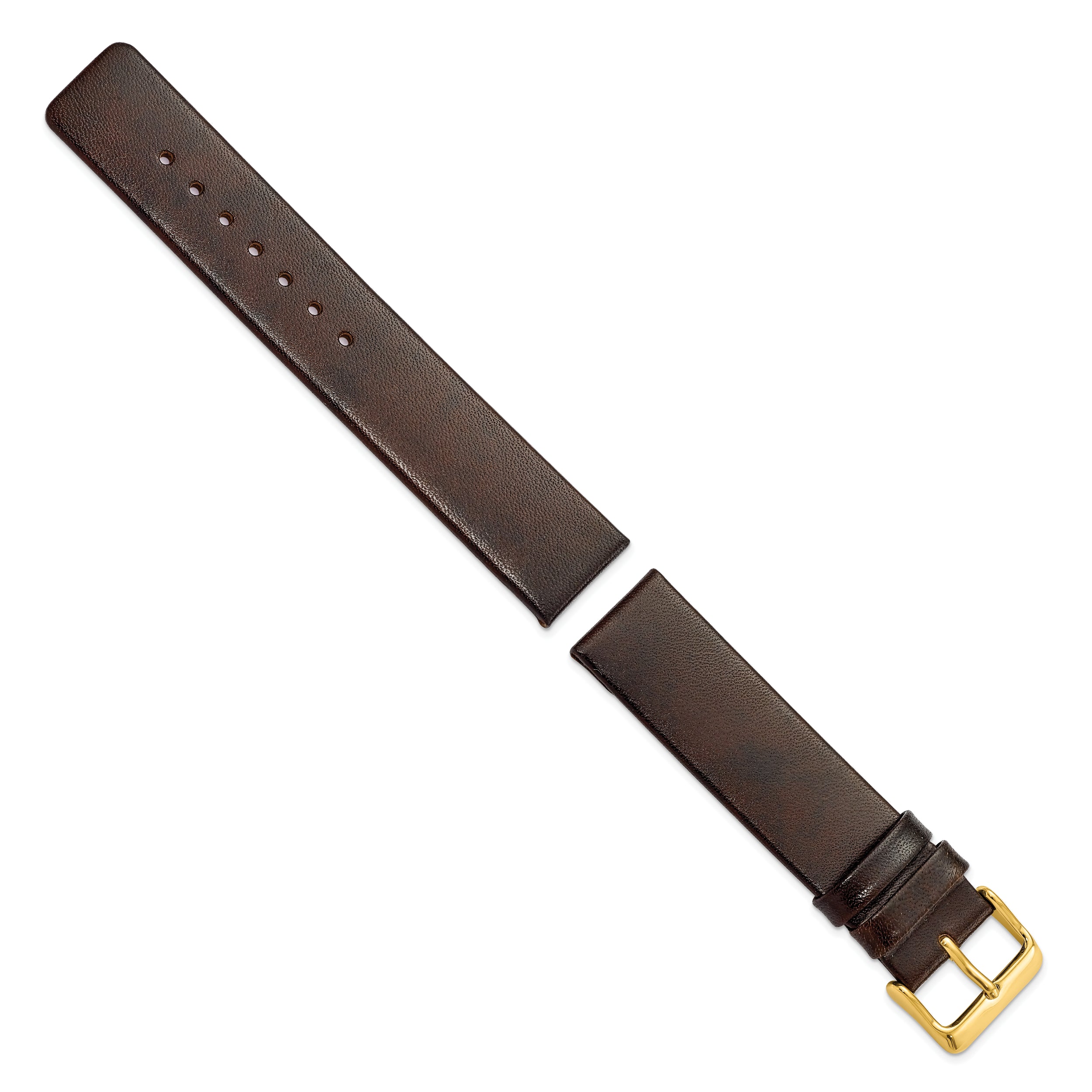 20mm Dark Brown Italian Calfskin Leather with Square End Gold-tone Buckle 7.75 inch Watch Band