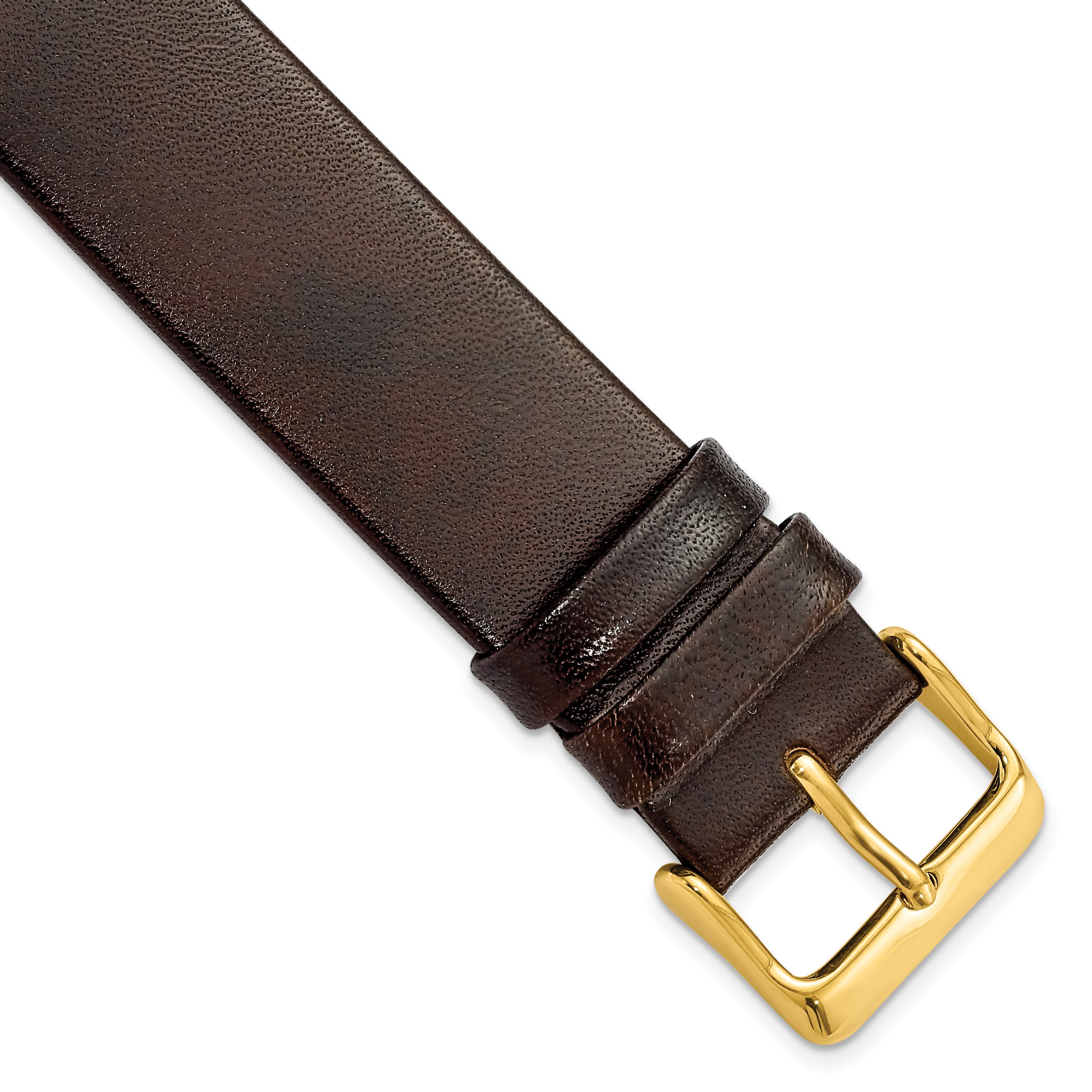 20mm Dark Brown Italian Calfskin Leather with Square End Gold-tone Buckle 7.75 inch Watch Band