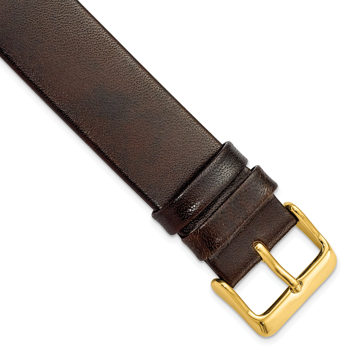 DeBeer 20mm Dark Brown Italian Calfskin Leather with Square End Gold-tone Buckle 7.75 inch Watch Band
