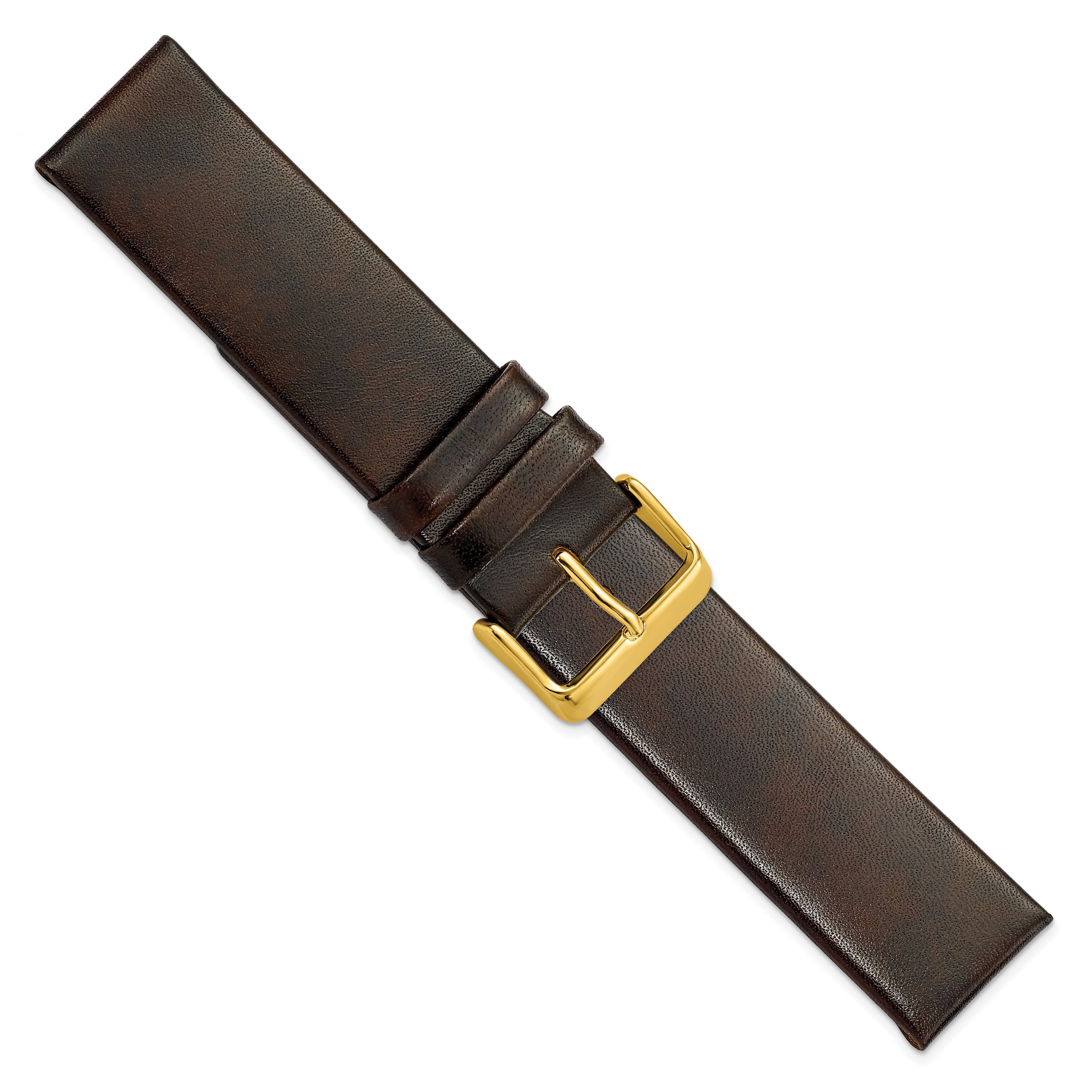 22mm Dark Brown Italian Calfskin Leather with Square End Gold-tone Buckle 7.75 inch Watch Band