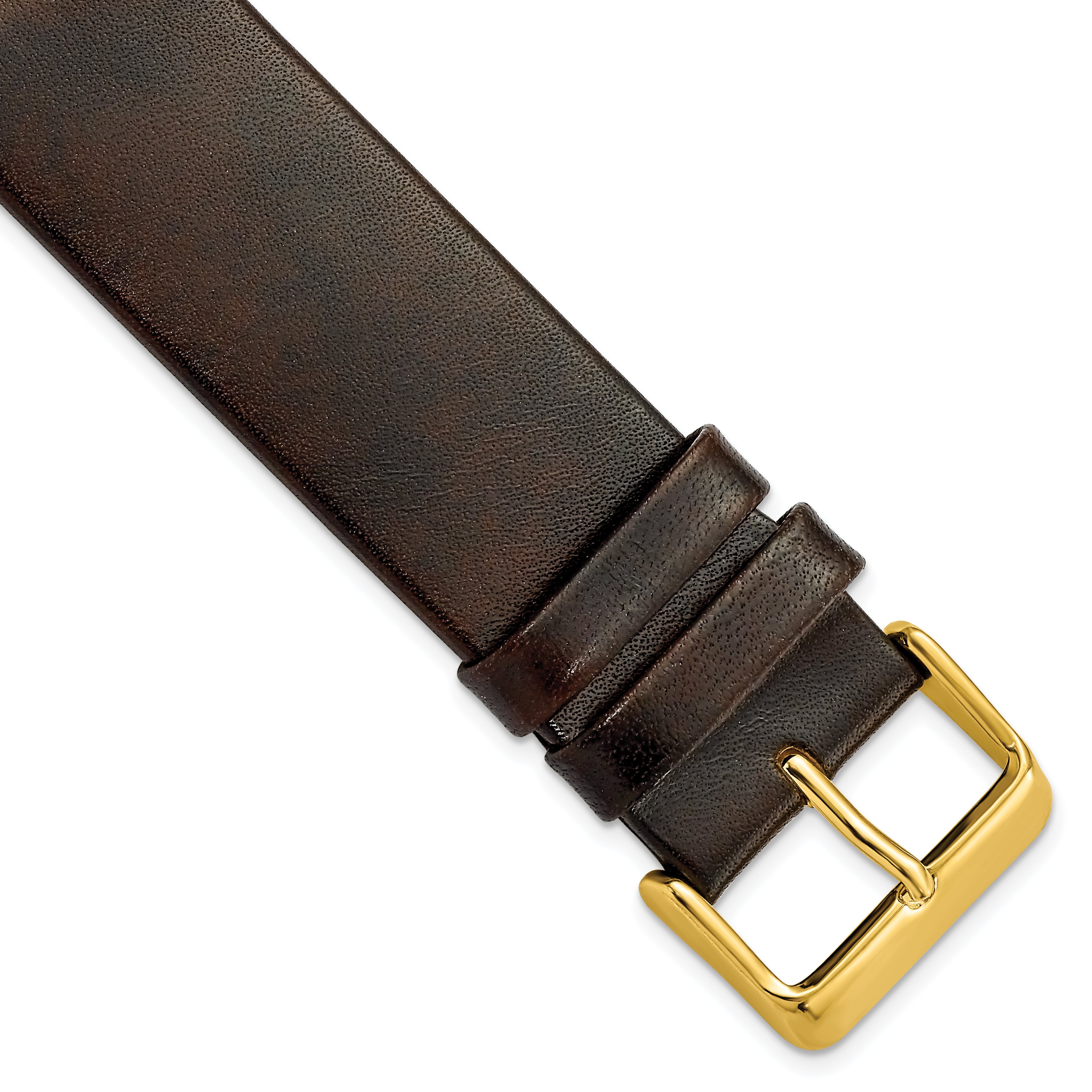 22mm Dark Brown Italian Calfskin Leather with Square End Gold-tone Buckle 7.75 inch Watch Band
