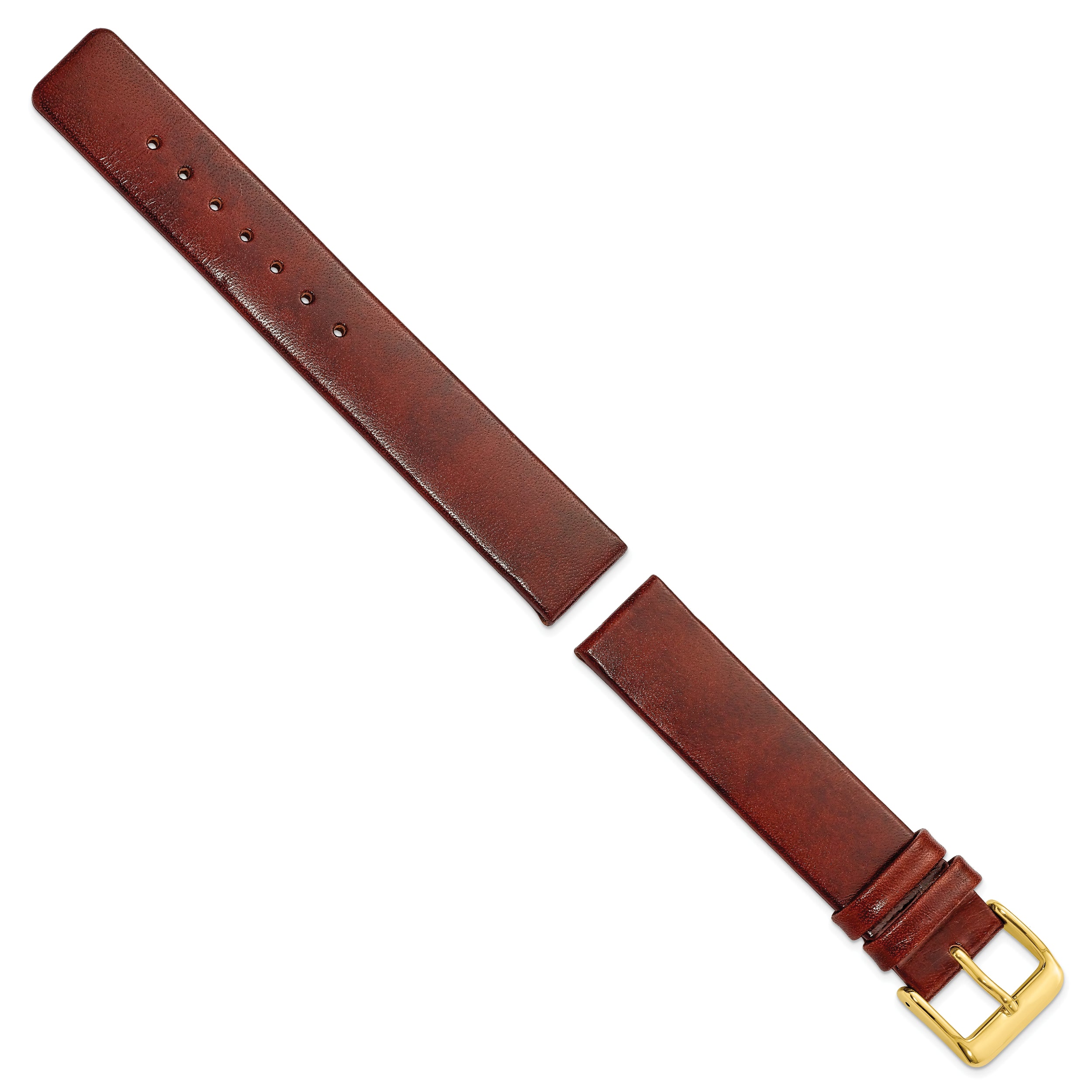 18mm Havana Italian Calfskin Leather with Square End Gold-tone Buckle 7.75 inch Watch Band