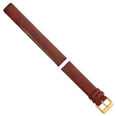 18mm Havana Italian Calfskin Leather with Square End Gold-tone Buckle 7.75 inch Watch Band
