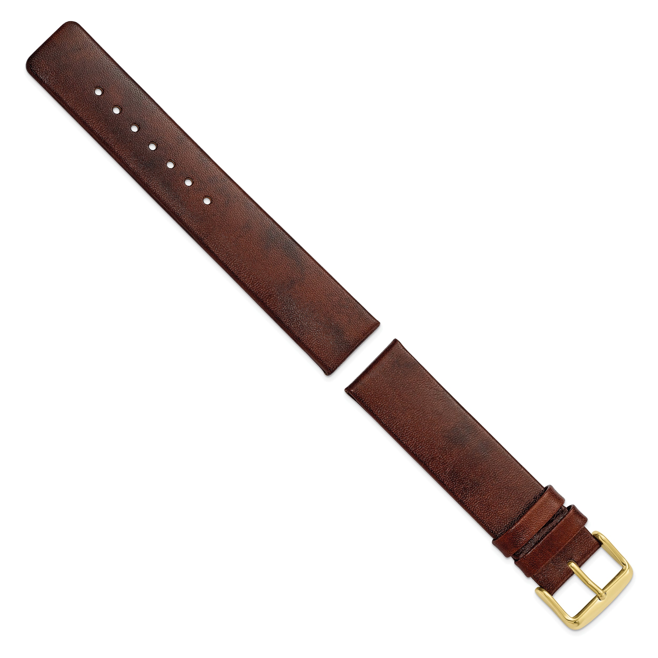 20mm Havana Italian Calfskin Leather with Square End Gold-tone Buckle 7.75 inch Watch Band