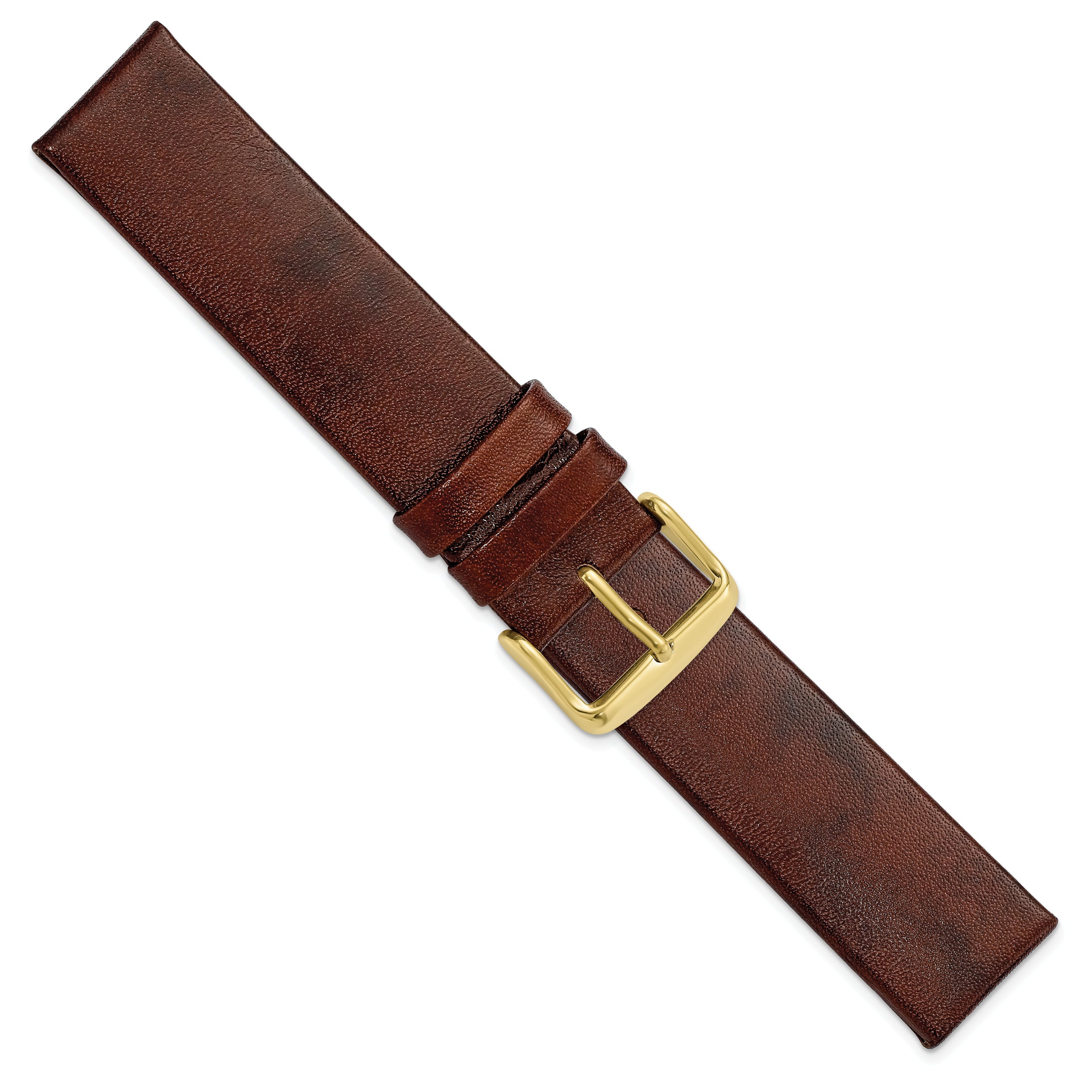 20mm Havana Italian Calfskin Leather with Square End Gold-tone Buckle 7.75 inch Watch Band
