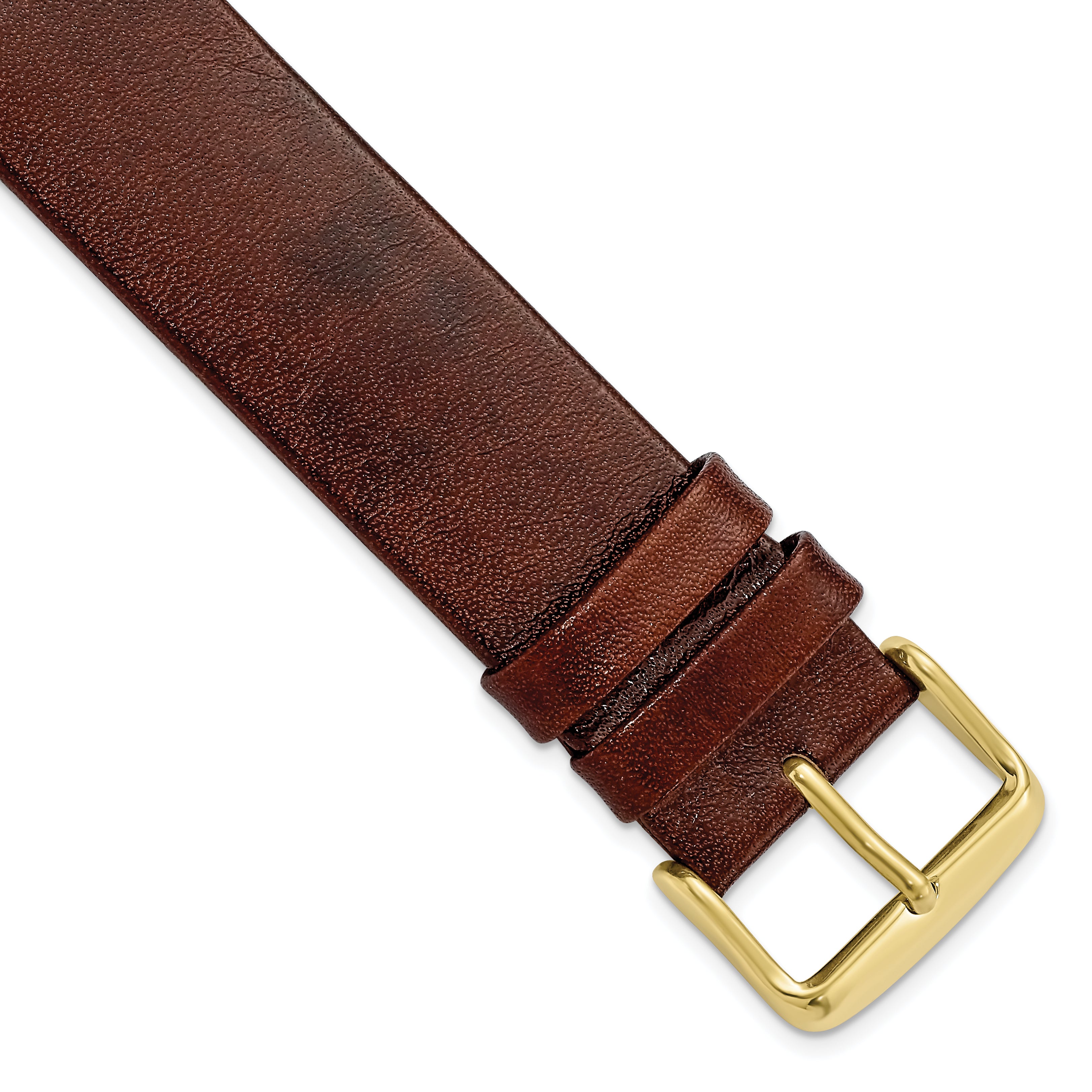 20mm Havana Italian Calfskin Leather with Square End Gold-tone Buckle 7.75 inch Watch Band
