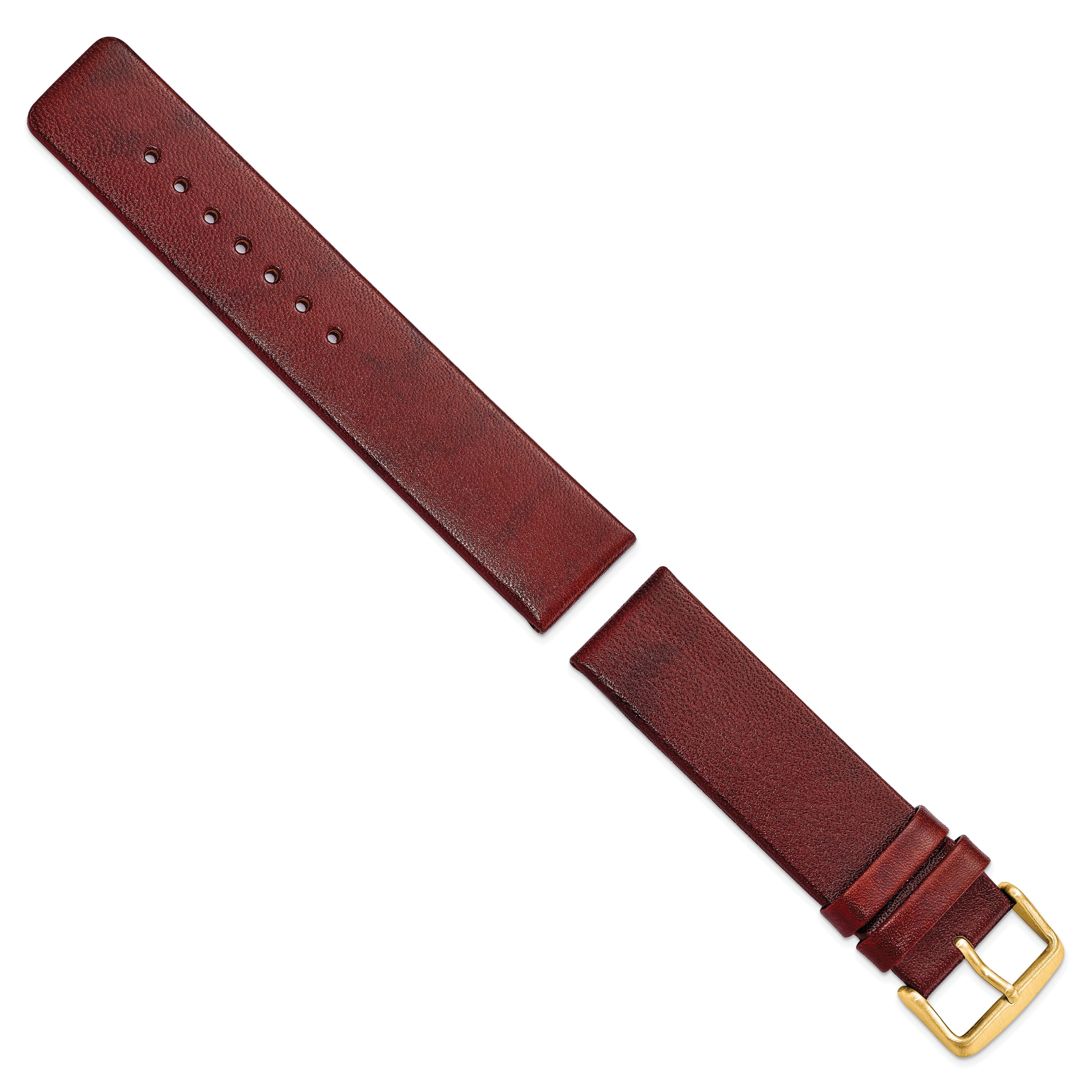 22mm Havana Italian Calfskin Leather with Square End Gold-tone Buckle 7.75 inch Watch Band