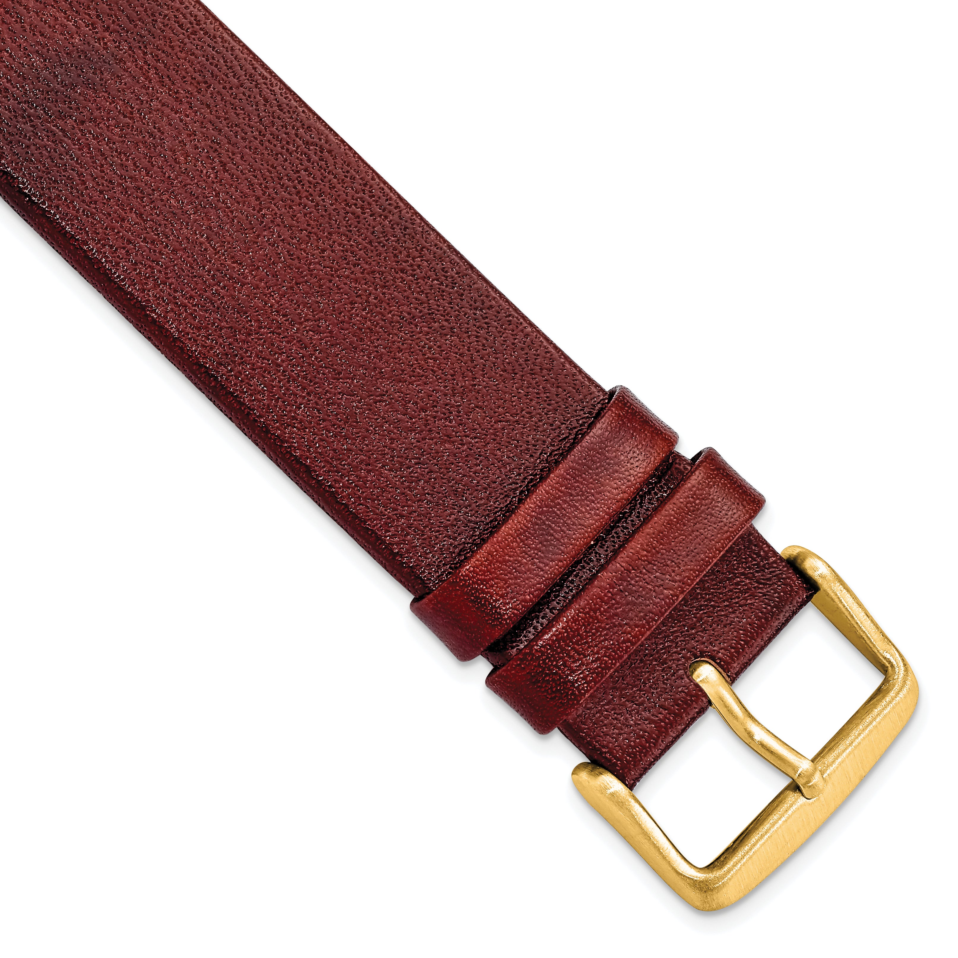 22mm Havana Italian Calfskin Leather with Square End Gold-tone Buckle 7.75 inch Watch Band