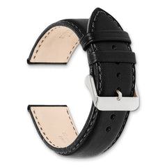 24mm Black Full Oil Leather with Brushed Silver-tone Steel 7.75 inch Watch Band