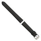 18mm Black Full Oil Leather with Brushed Silver-tone Steel 7.75 inch Watch Band