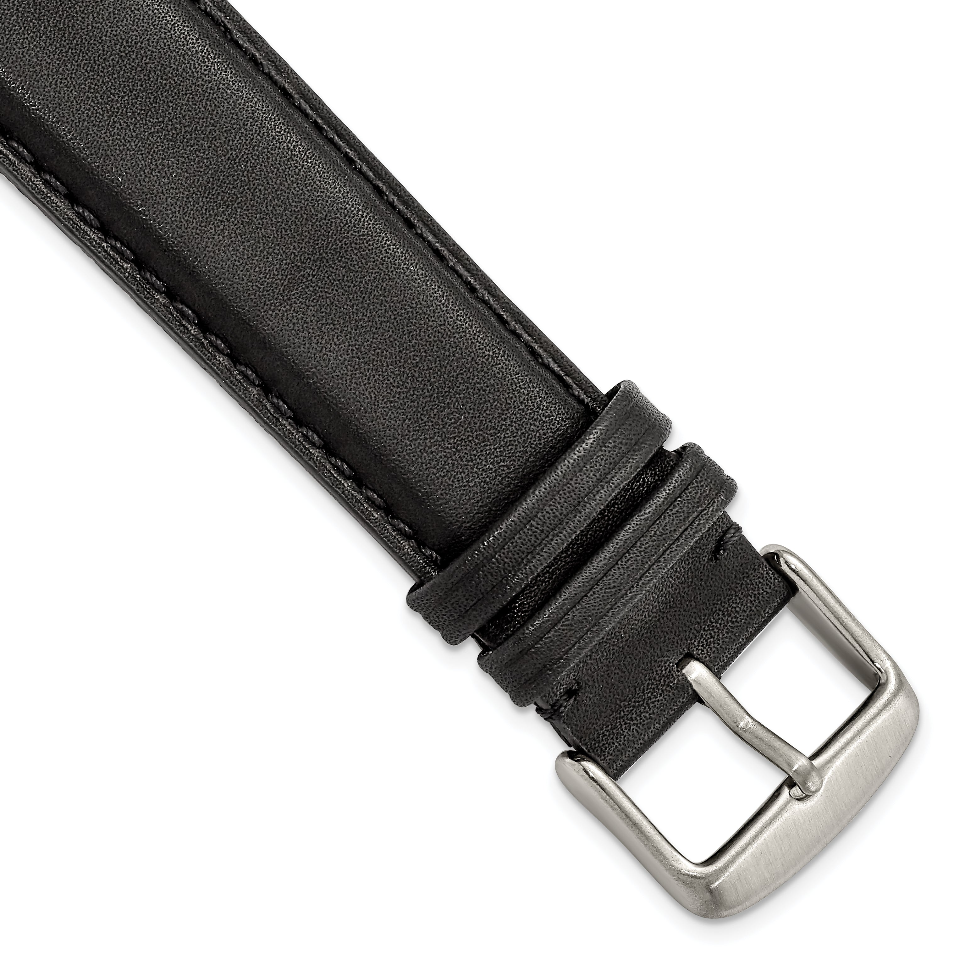 22mm Black Full Oil Leather with Brushed Silver-tone Steel 7.75 inch Watch Band