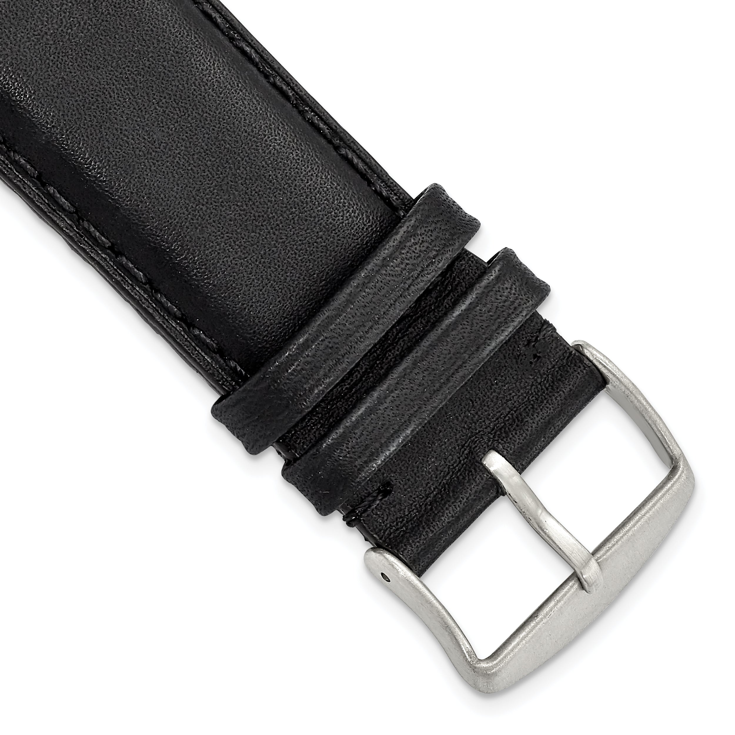 24mm Black Full Oil Leather with Brushed Silver-tone Steel 7.75 inch Watch Band