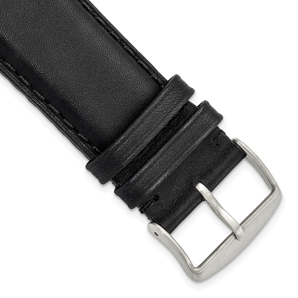 Full Oil Leather Watch Band in Black with Steel Buckle, 24mm