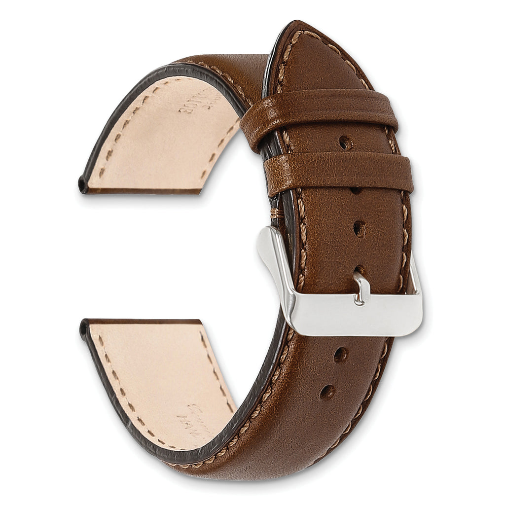 18mm Brown Full Oil Leather with Brushed Silver-tone Steel 7.75 inch Watch Band - Sophia Jewelers
