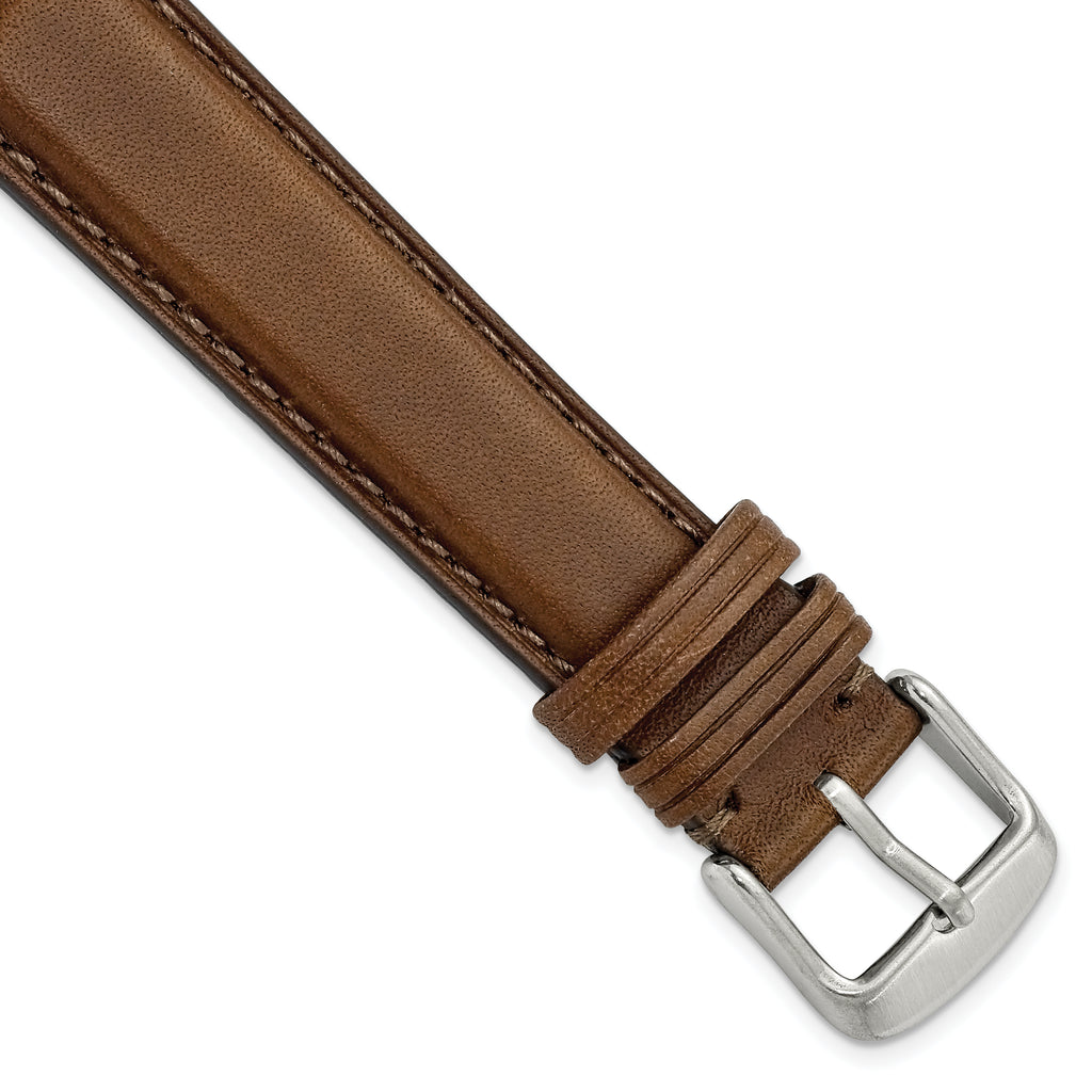 18mm Brown Full Oil Leather with Brushed Silver-tone Steel 7.75 inch Watch Band - Sophia Jewelers