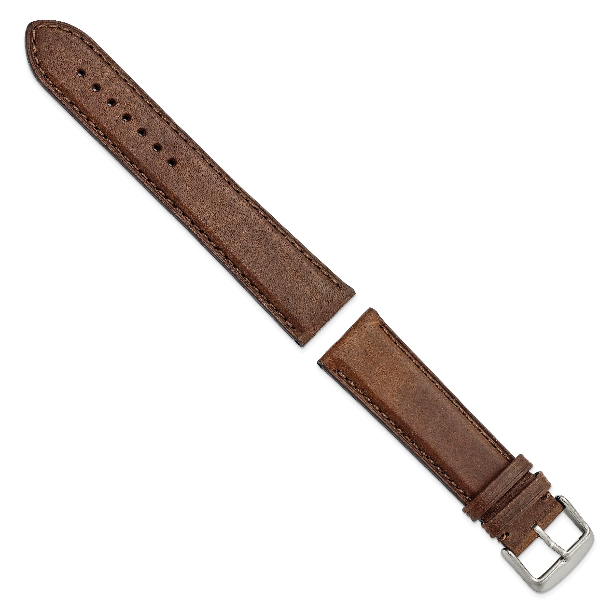 22mm Brown Full Oil Leather with Brushed Silver-tone Steel 7.75 inch Watch Band