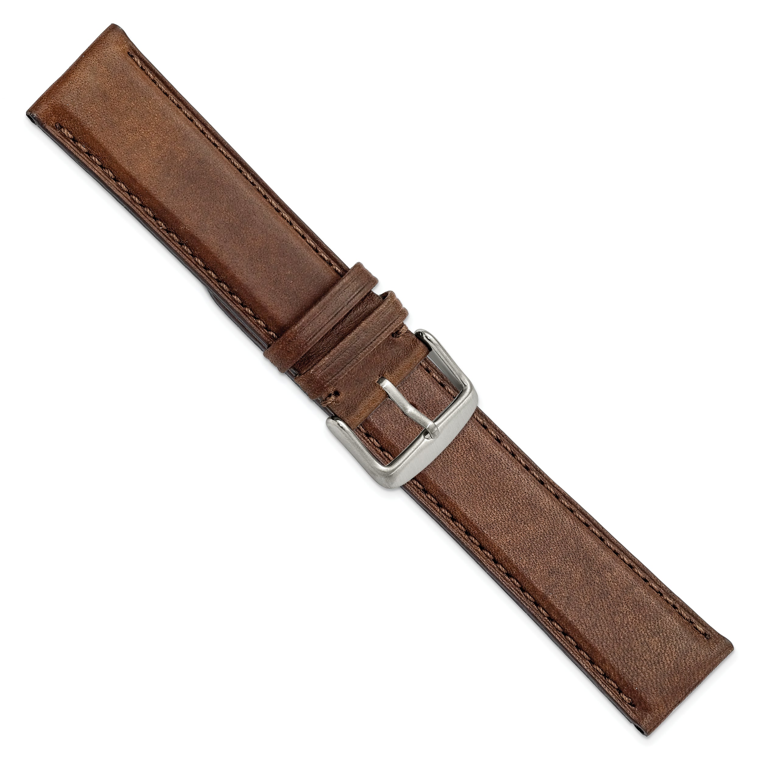 22mm Brown Full Oil Leather with Brushed Silver-tone Steel 7.75 inch Watch Band