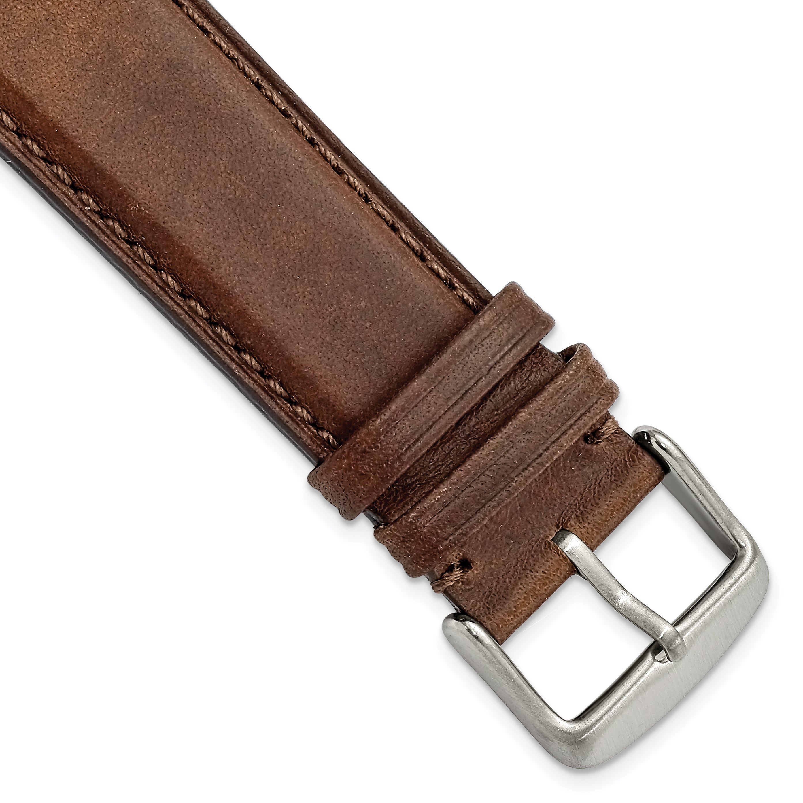 22mm Brown Full Oil Leather with Brushed Silver-tone Steel 7.75 inch Watch Band