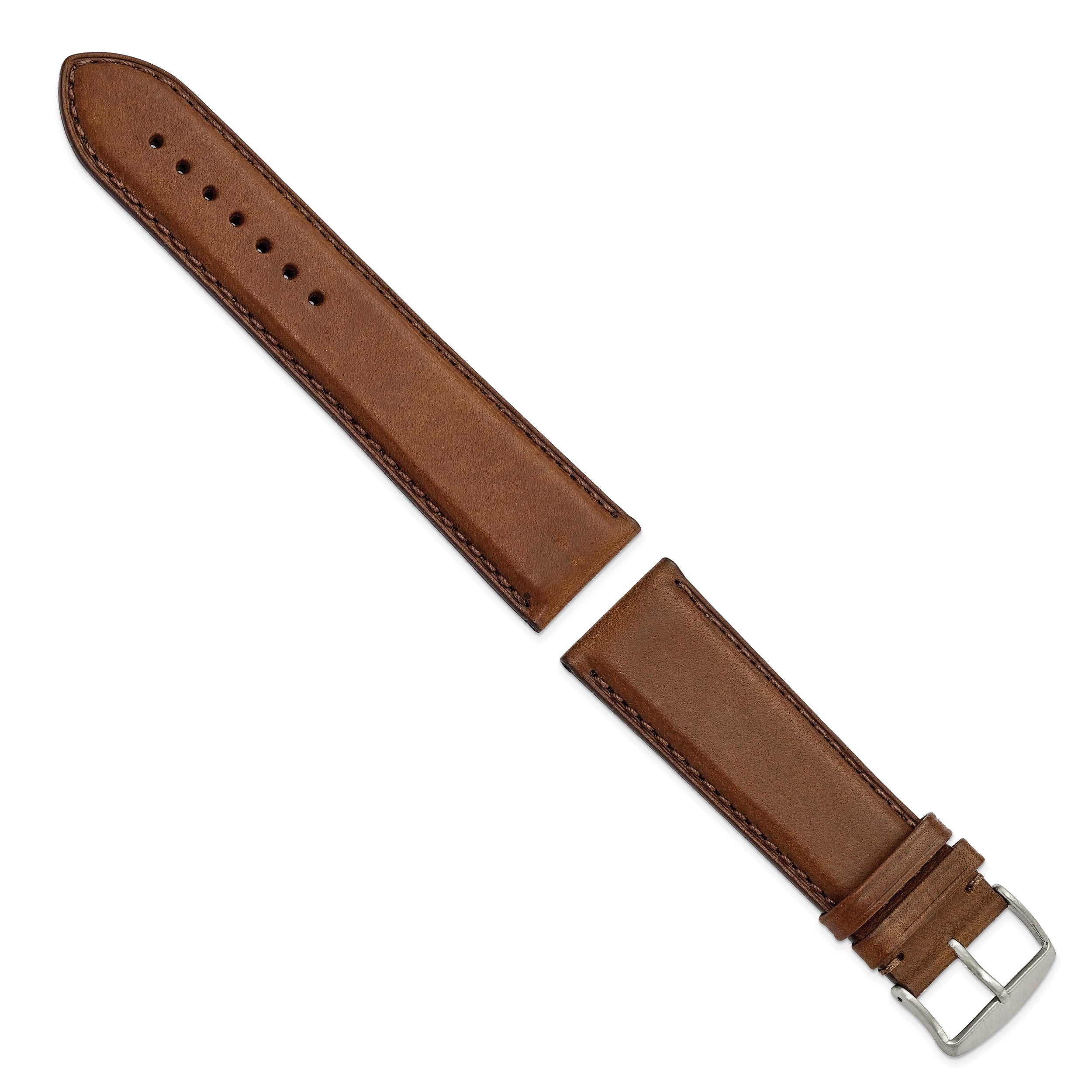 24mm Brown Full Oil Leather with Brushed Silver-tone Steel 7.75 inch Watch Band