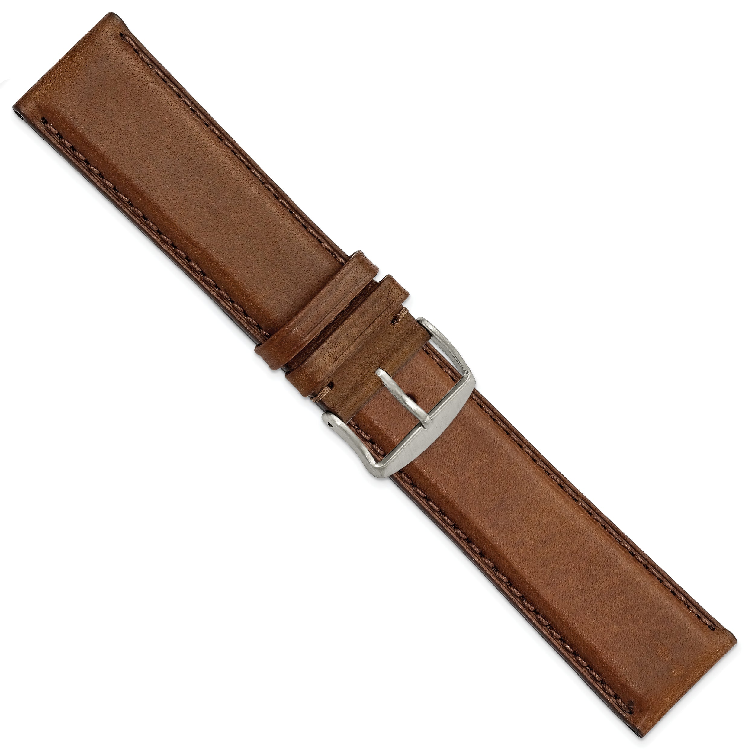 24mm Brown Full Oil Leather with Brushed Silver-tone Steel 7.75 inch Watch Band