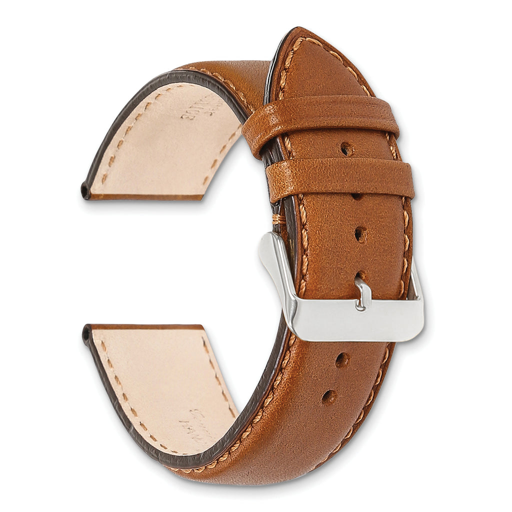 18mm Light Brown/Tan Full Oil Leather with Brushed Silver-tone Steel 7.75 inch Watch Band - Sophia Jewelers