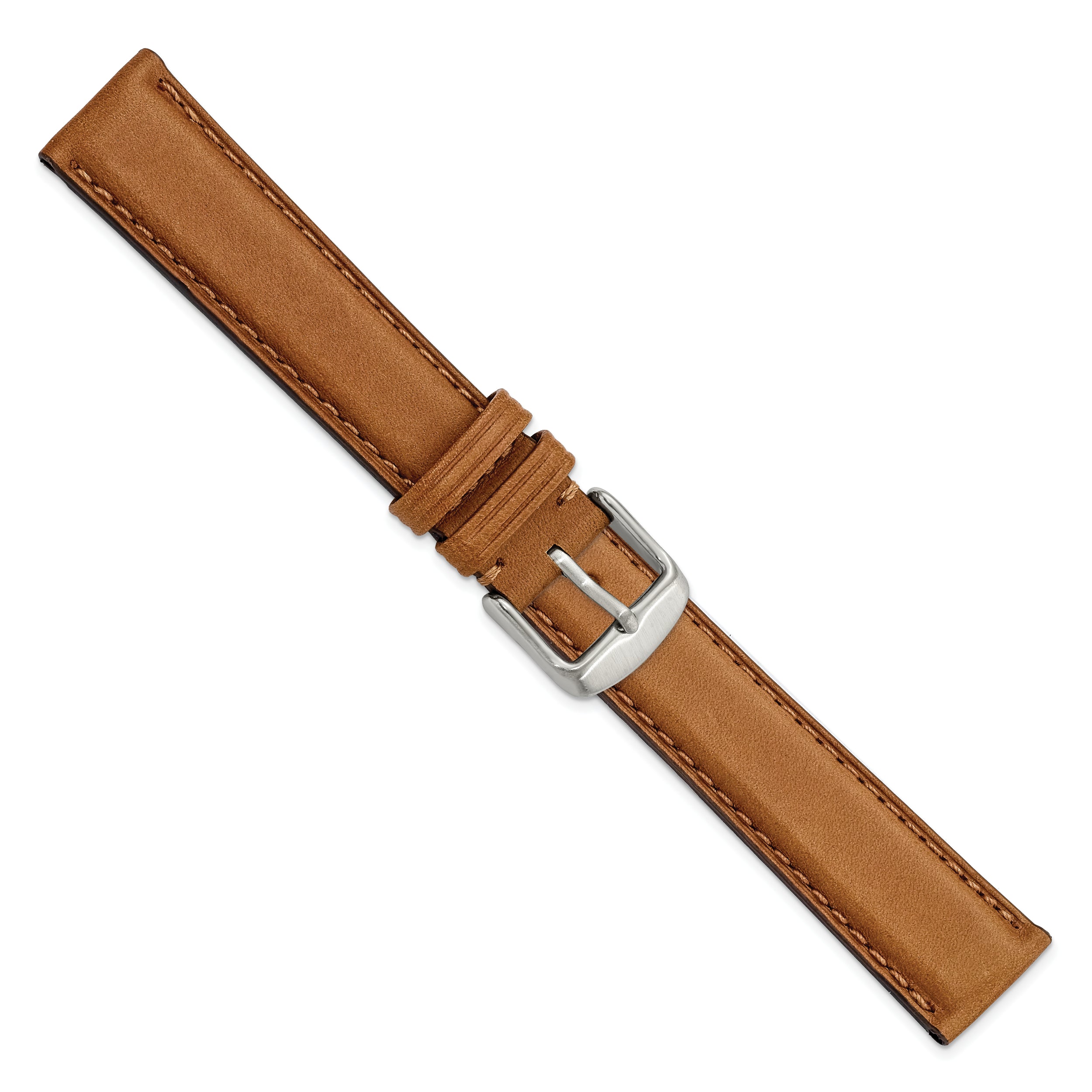 18mm Light Brown/Tan Full Oil Leather with Brushed Silver-tone Steel 7.75 inch Watch Band