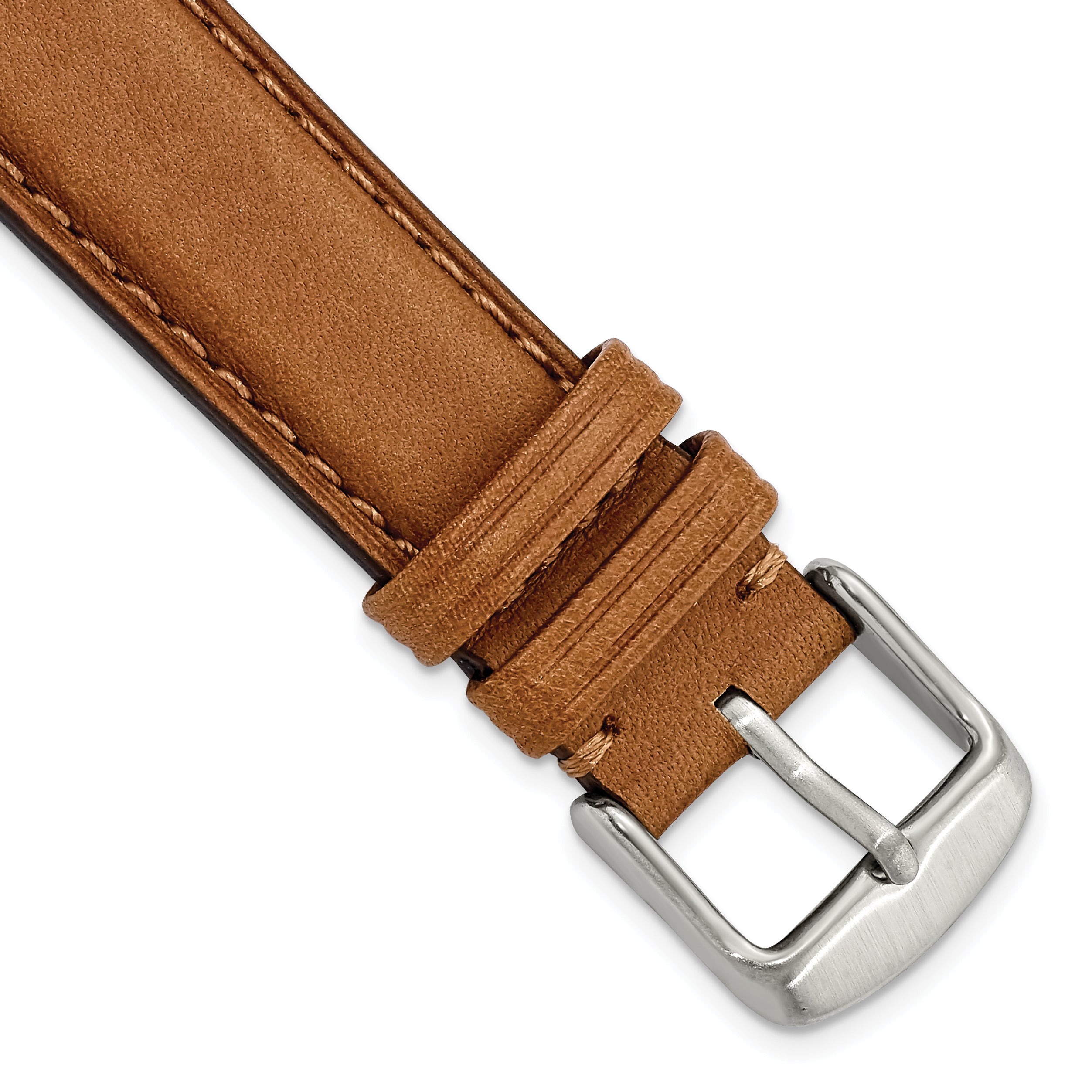 18mm Light Brown/Tan Full Oil Leather with Brushed Silver-tone Steel 7.75 inch Watch Band - Sophia Jewelers