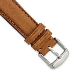 18mm Light Brown/Tan Full Oil Leather with Brushed Silver-tone Steel 7.75 inch Watch Band