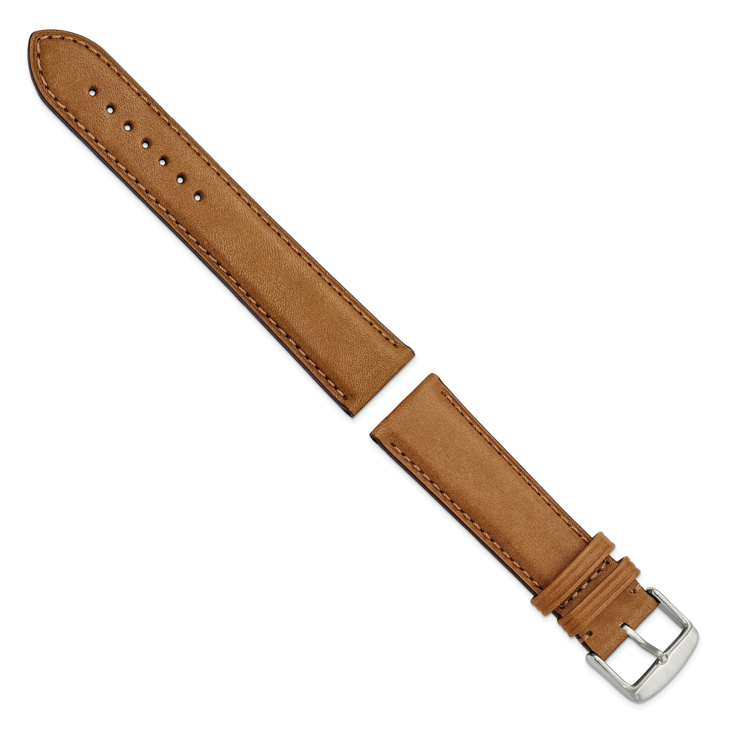 22mm Light Brown/Tan Full Oil Leather with Brushed Silver-tone Steel 7.75 inch Watch Band