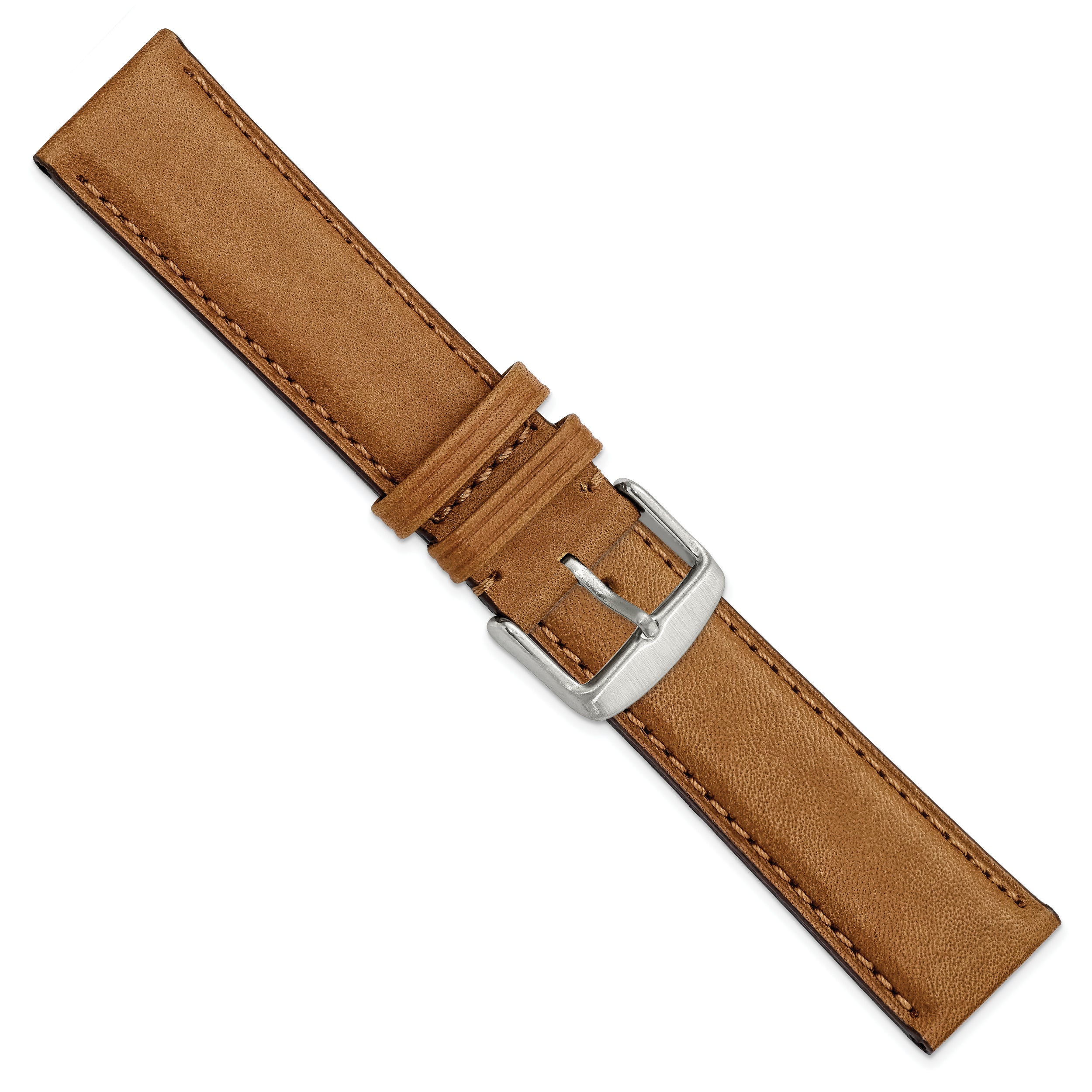 22mm Light Brown/Tan Full Oil Leather with Brushed Silver-tone Steel 7.75 inch Watch Band