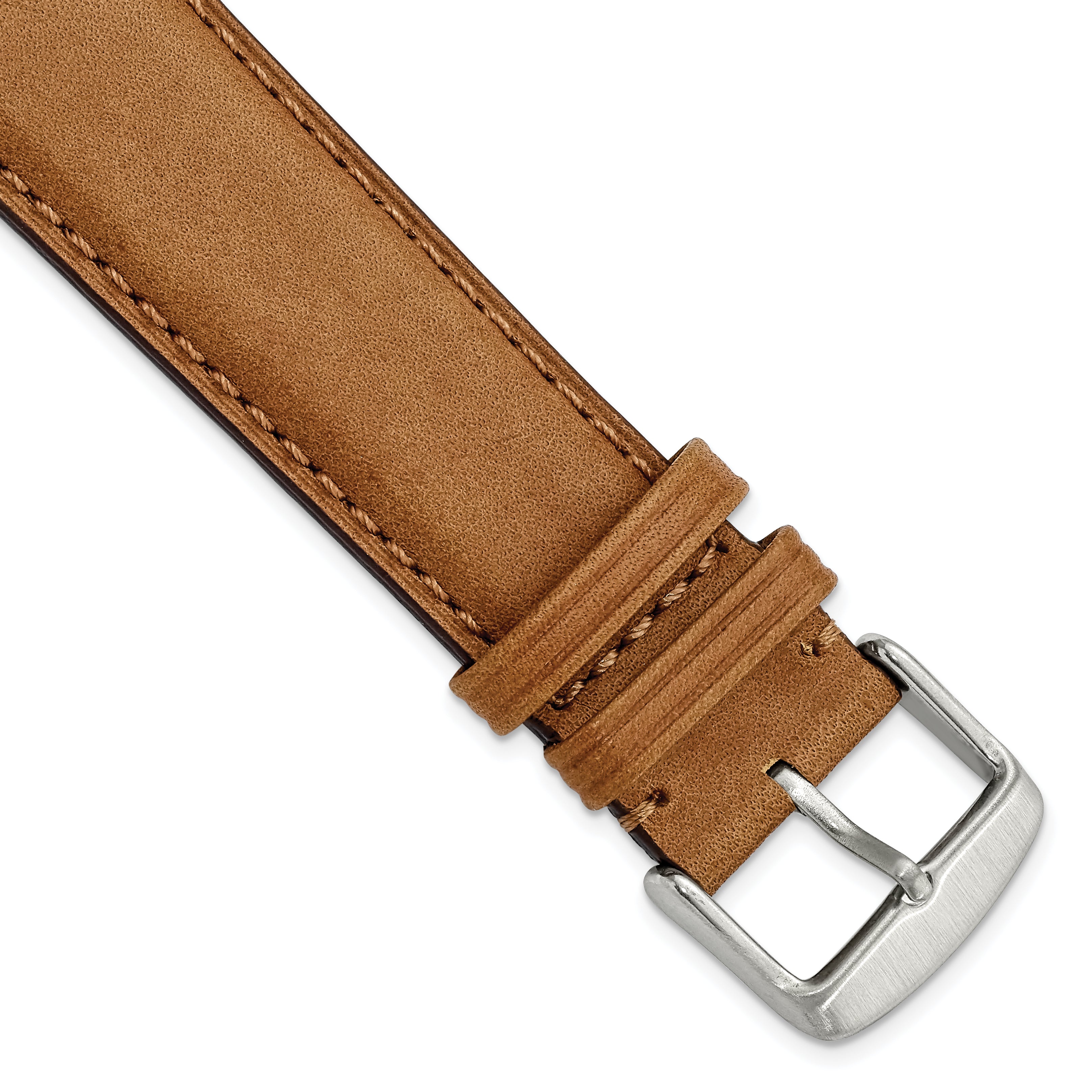 22mm Light Brown/Tan Full Oil Leather with Brushed Silver-tone Steel 7.75 inch Watch Band