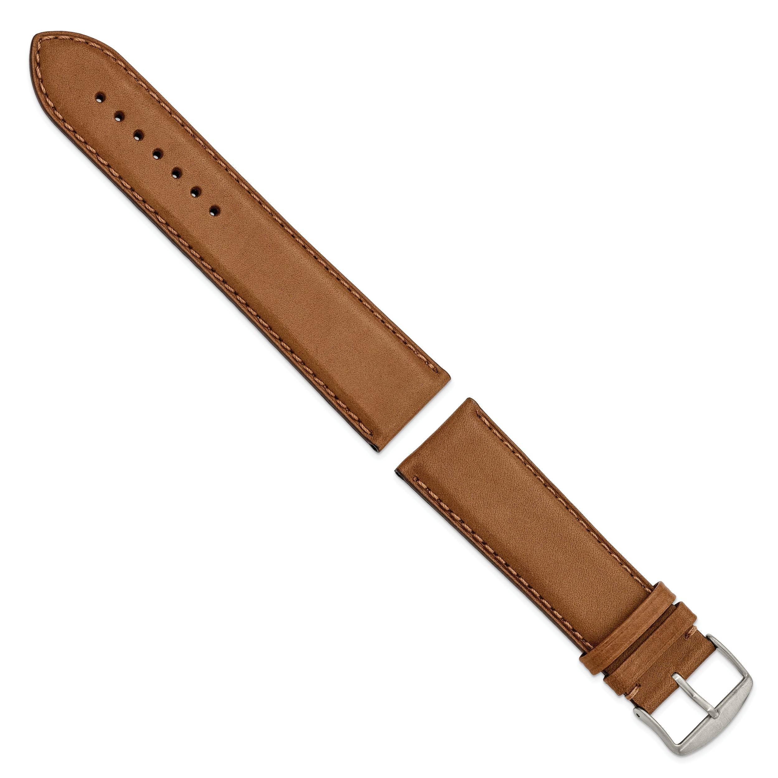 24mm Light Brown/Tan Full Oil Leather with Brushed Silver-tone Steel 7.75 inch Watch Band