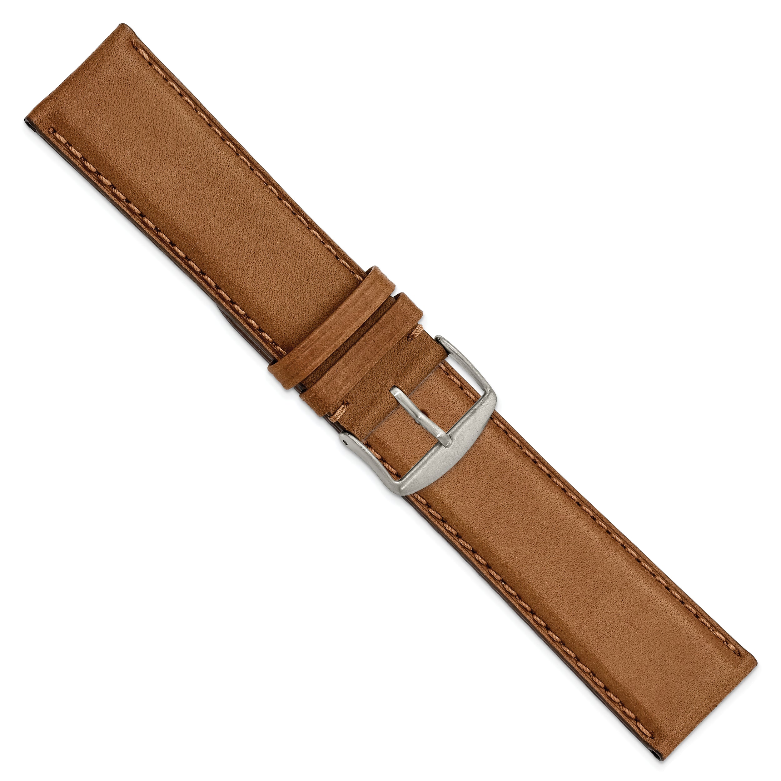 24mm Light Brown/Tan Full Oil Leather with Brushed Silver-tone Steel 7.75 inch Watch Band