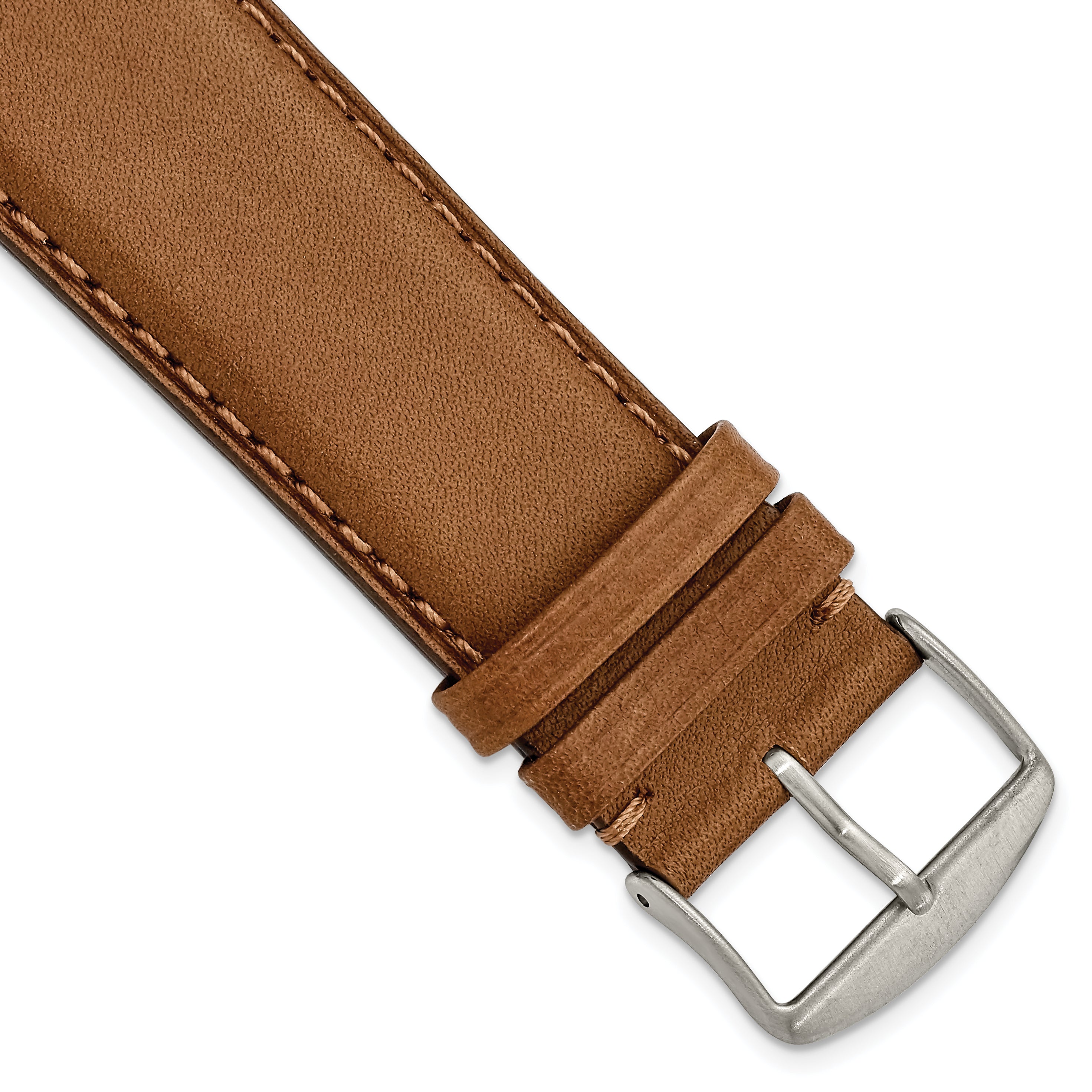 24mm Light Brown/Tan Full Oil Leather with Brushed Silver-tone Steel 7.75 inch Watch Band