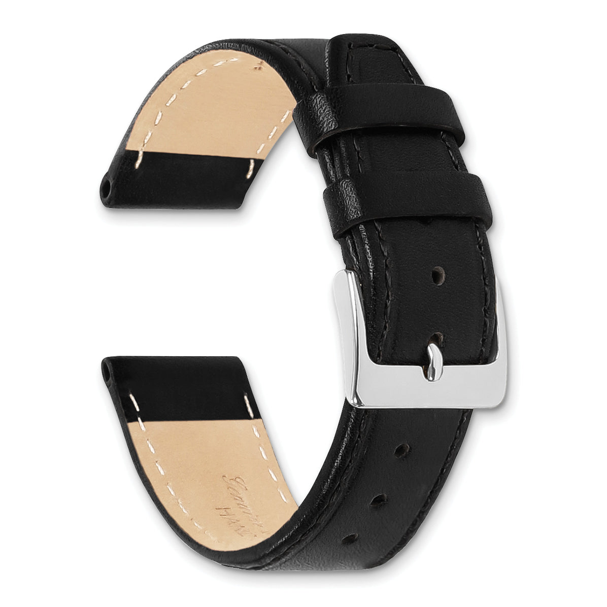 20mm Black Genuine Calf Leather with Silver-tone Buckle 7.5 inch Watch Band