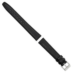 16mm Black Genuine Calf Leather with Silver-tone Buckle 7.5 inch Watch Band