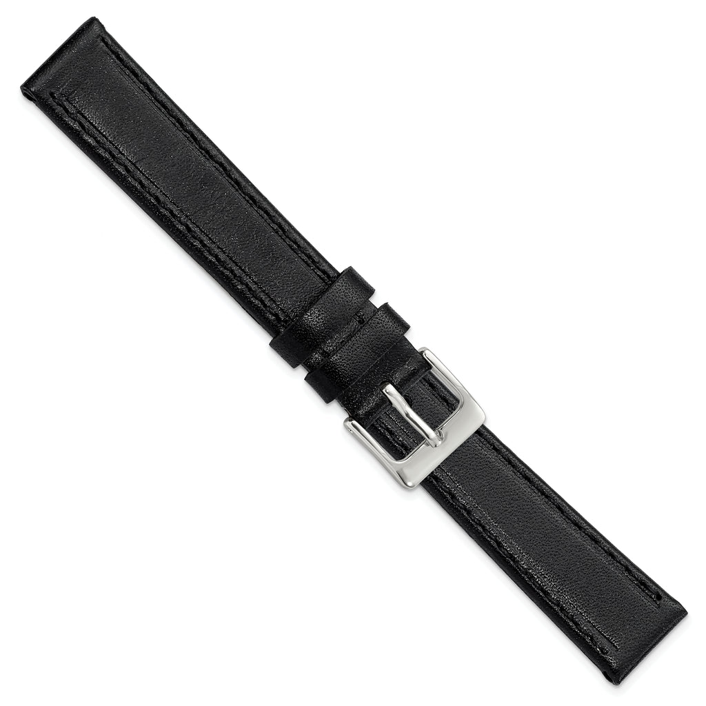 16mm Black Genuine Calf Leather with Silver-tone Buckle 7.5 inch Watch Band