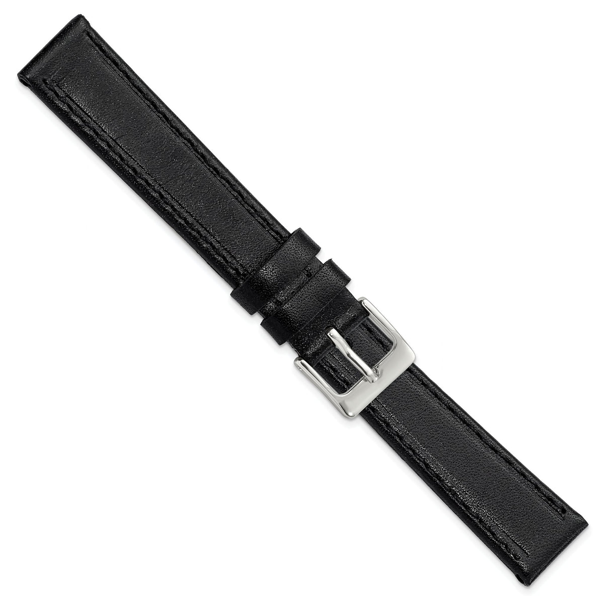 DeBeer 16mm Black Genuine Calf Leather with Silver-tone Buckle 7.5 inch Watch Band