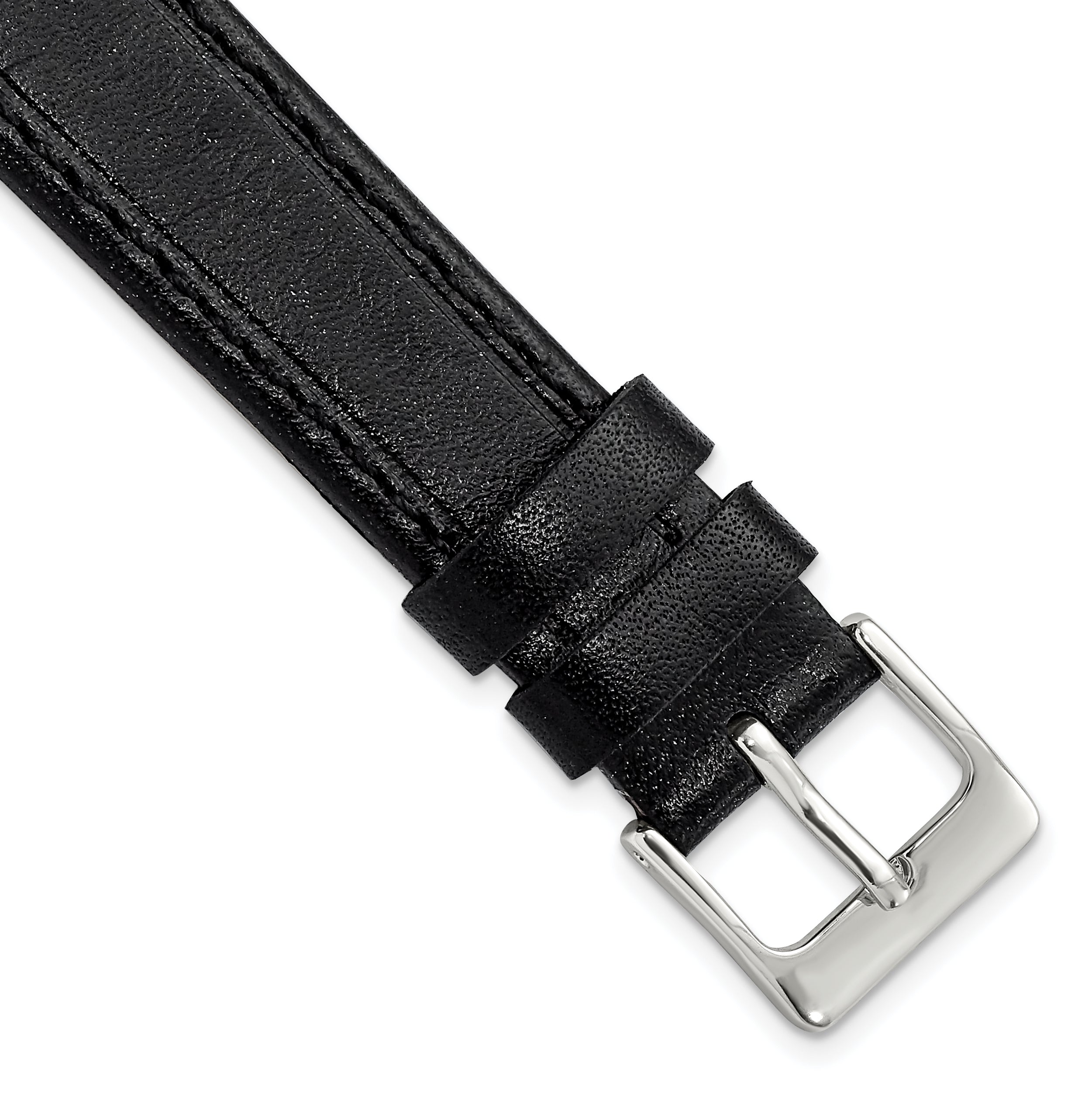 16mm Black Genuine Calf Leather with Silver-tone Buckle 7.5 inch Watch Band Main image