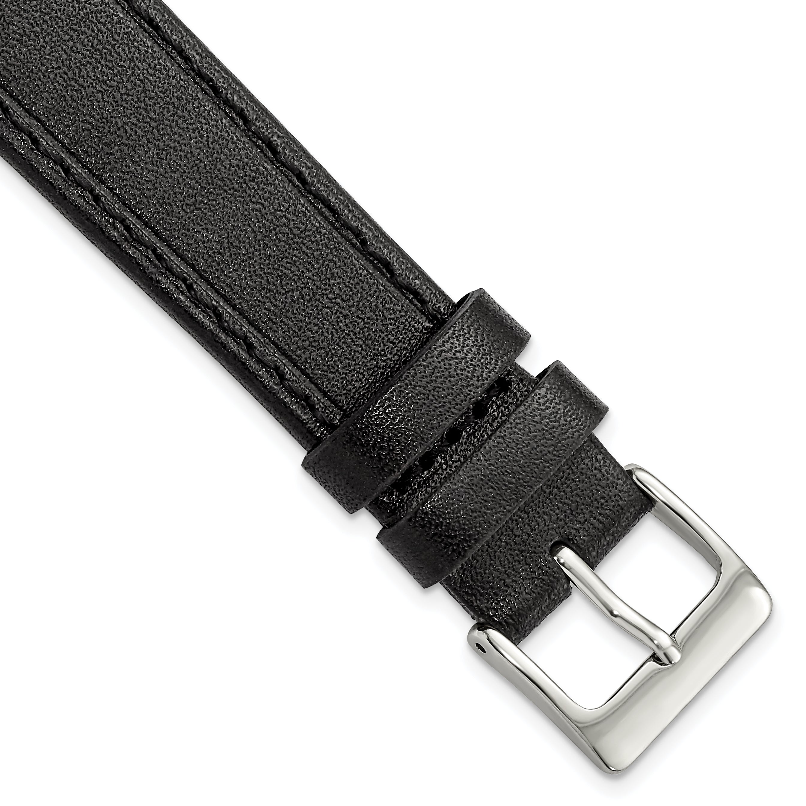 18mm Black Genuine Calf Leather with Silver-tone Buckle 7.5 inch Watch Band