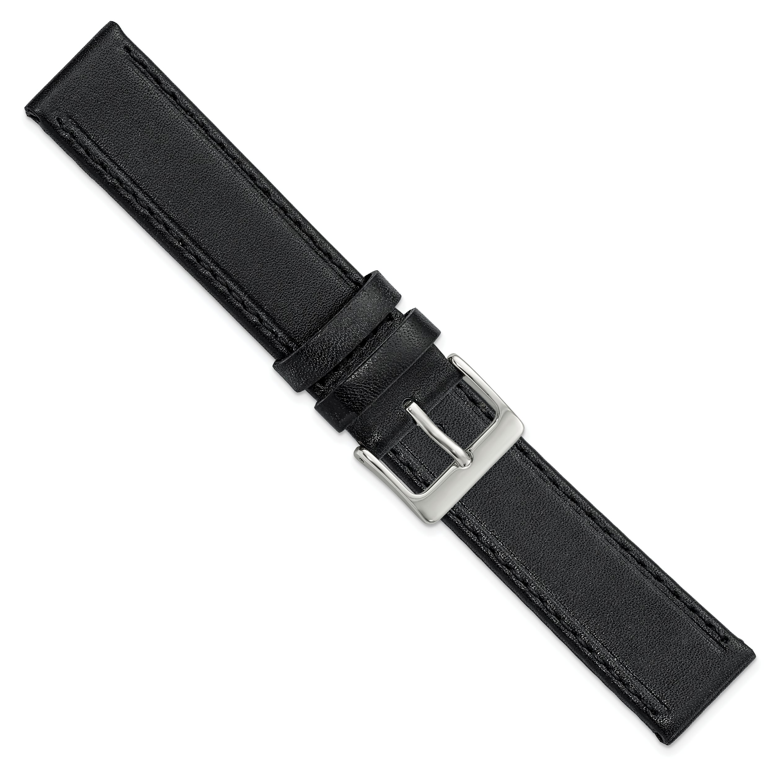 19mm Black Genuine Calf Leather with Silver-tone Buckle 7.5 inch Watch Band