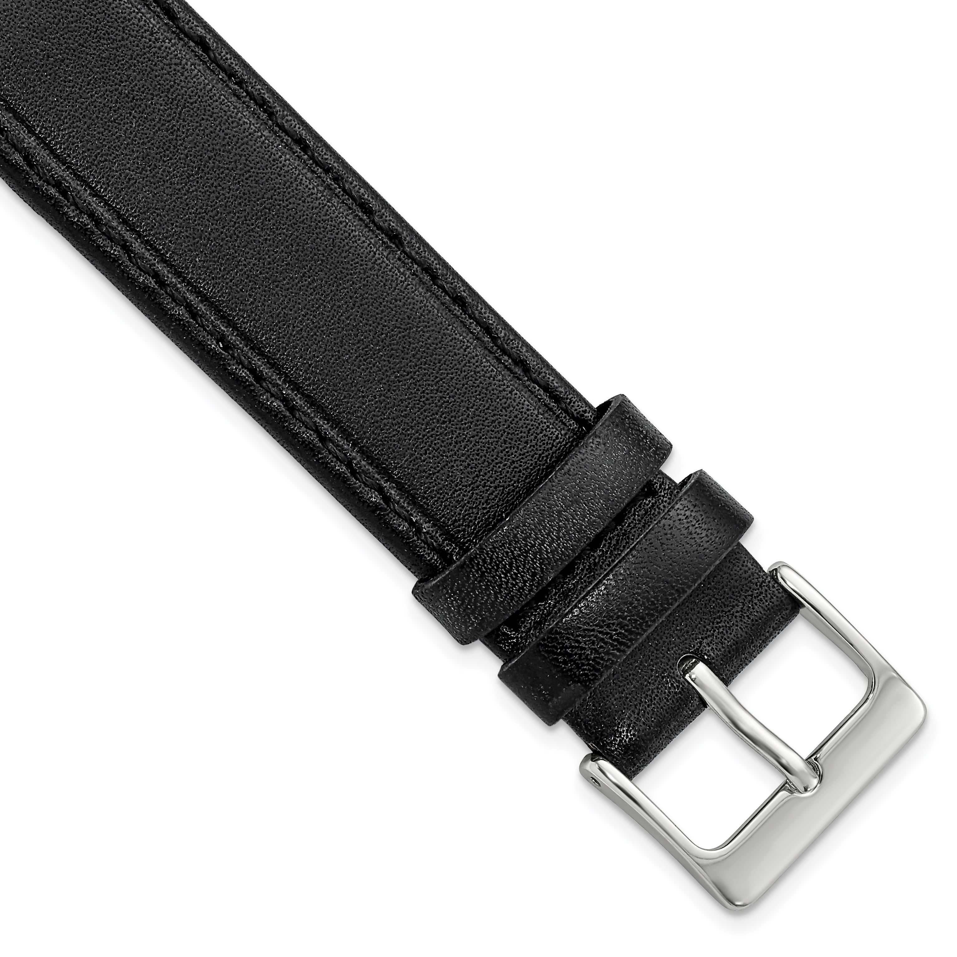19mm Black Genuine Calf Leather with Silver-tone Buckle 7.5 inch Watch Band