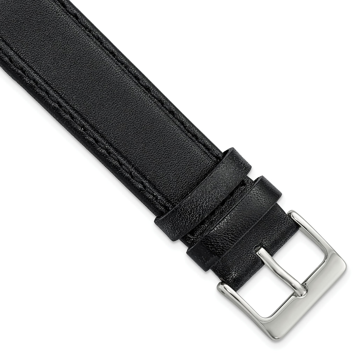 DeBeer 19mm Black Genuine Calf Leather with Silver-tone Buckle 7.5 inch Watch Band