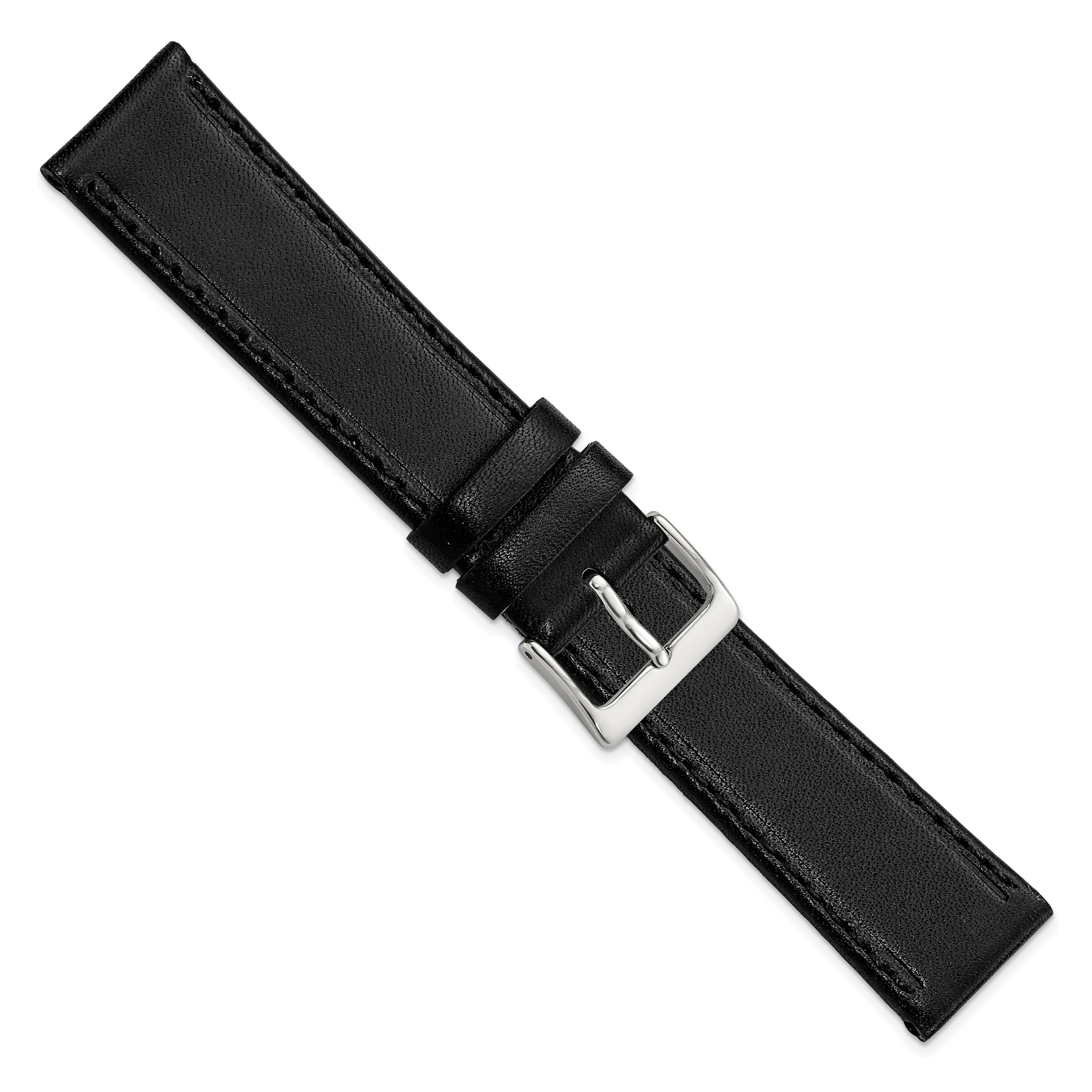 20mm Black Genuine Calf Leather with Silver-tone Buckle 7.5 inch Watch Band