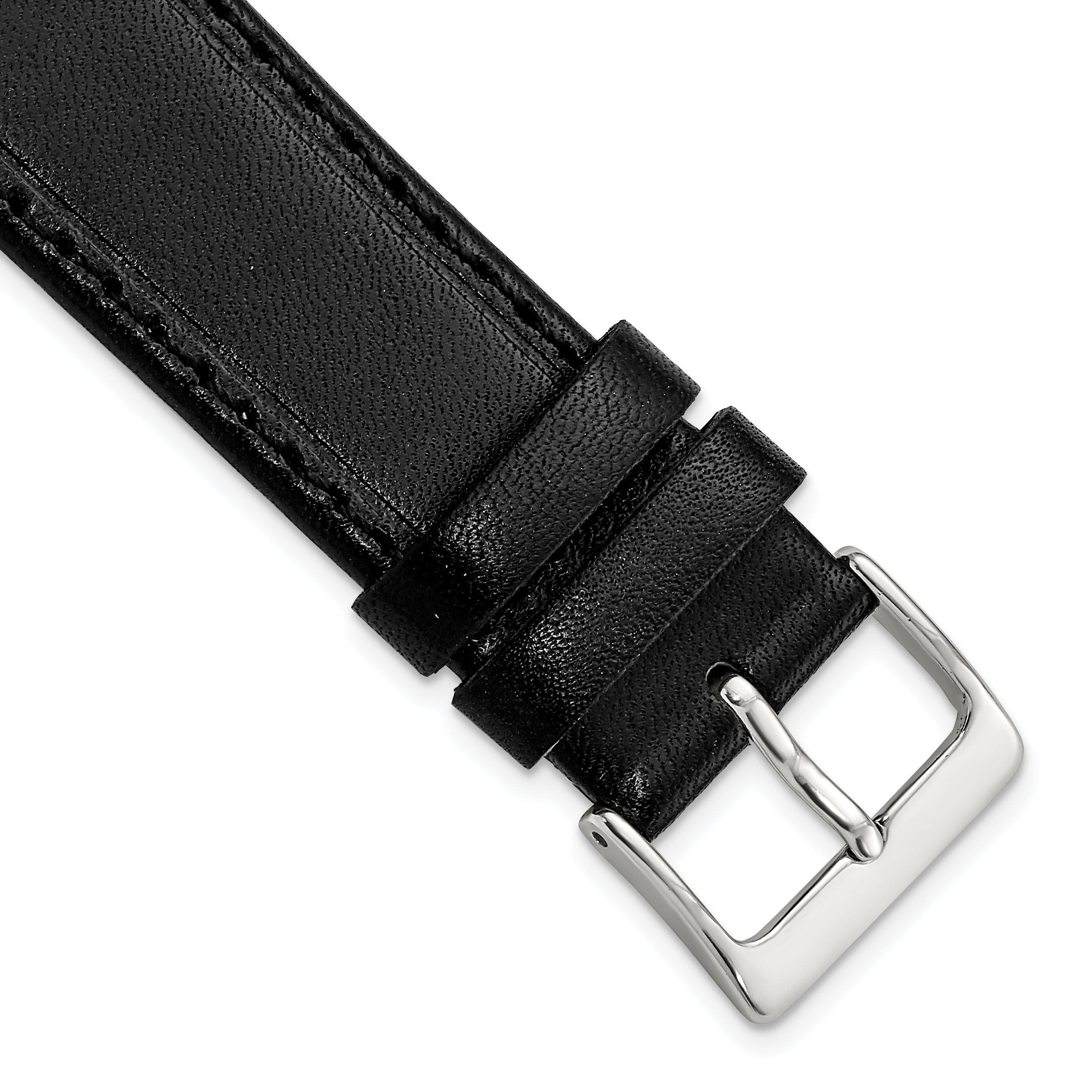20mm Black Genuine Calf Leather with Silver-tone Buckle 7.5 inch Watch Band