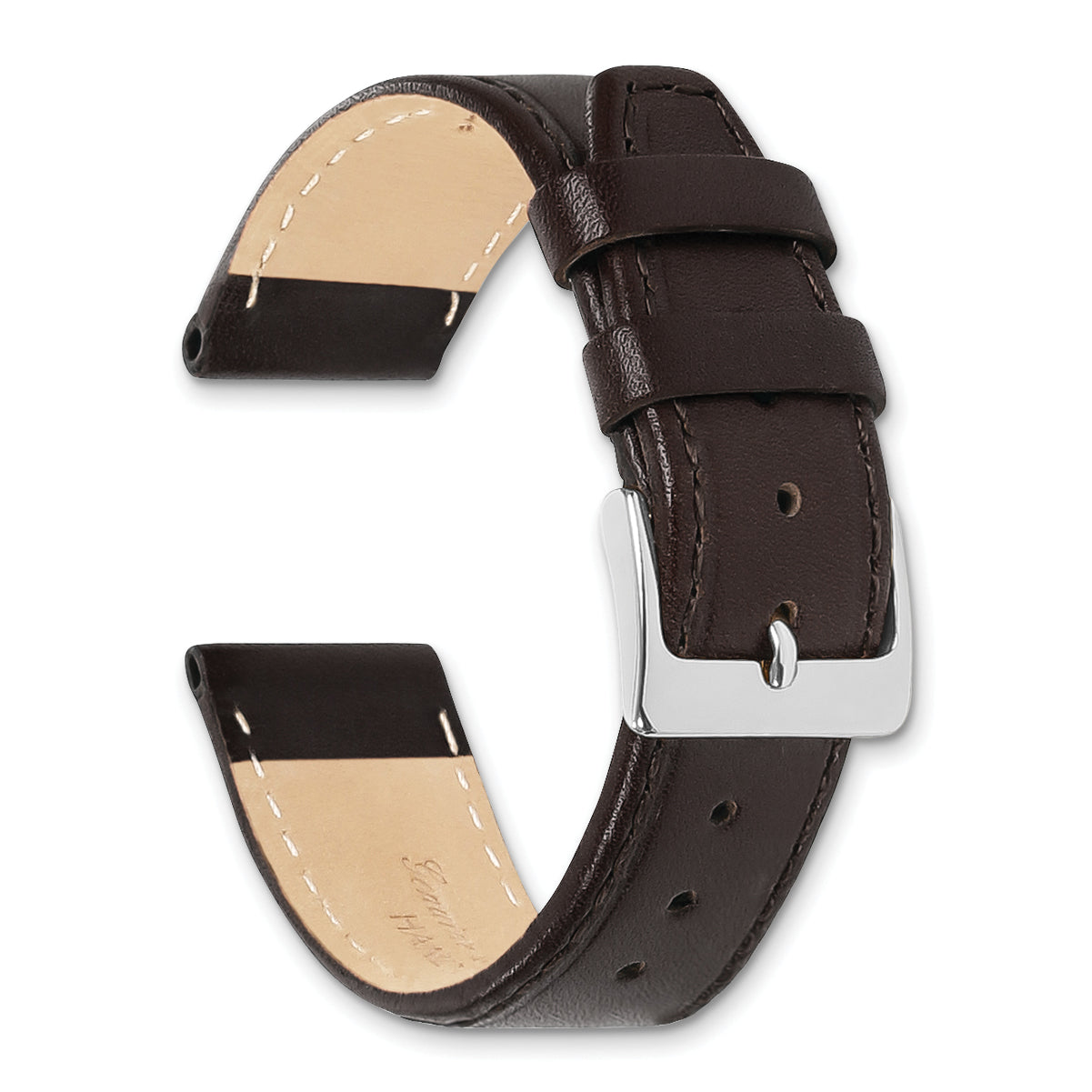 16mm Dark Brown Genuine Calf Leather with Silver-tone Buckle 7.5 inch Watch Band
