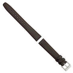 16mm Dark Brown Genuine Calf Leather with Silver-tone Buckle 7.5 inch Watch Band