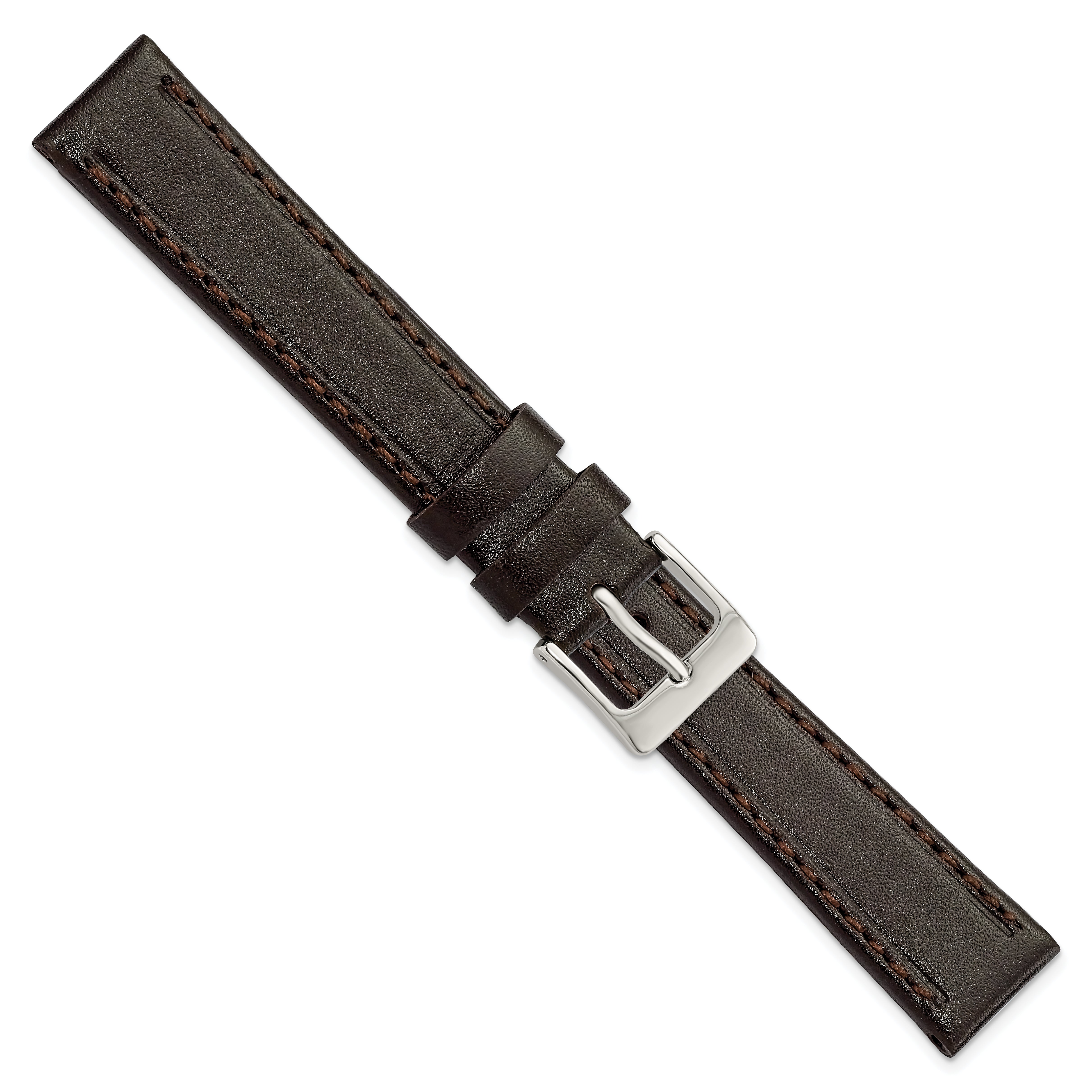16mm Dark Brown Genuine Calf Leather with Silver-tone Buckle 7.5 inch Watch Band