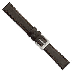 16mm Dark Brown Genuine Calf Leather with Silver-tone Buckle 7.5 inch Watch Band