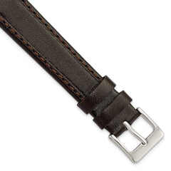 16mm Dark Brown Genuine Calf Leather with Silver-tone Buckle 7.5 inch Watch Band